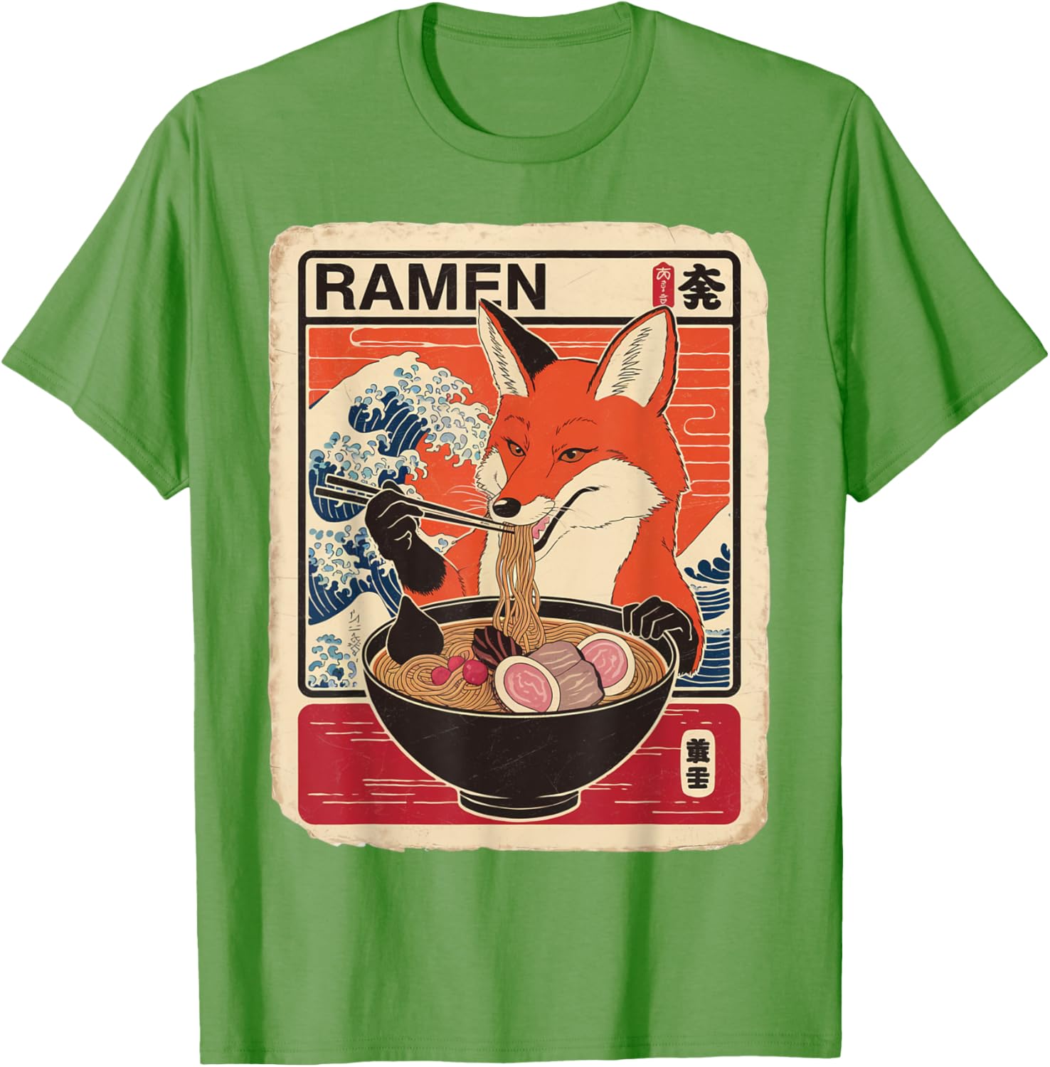 Kawaii Fox Ramen Graphic T-Shirt Cute Ezo Orange Fox Apparel - 28