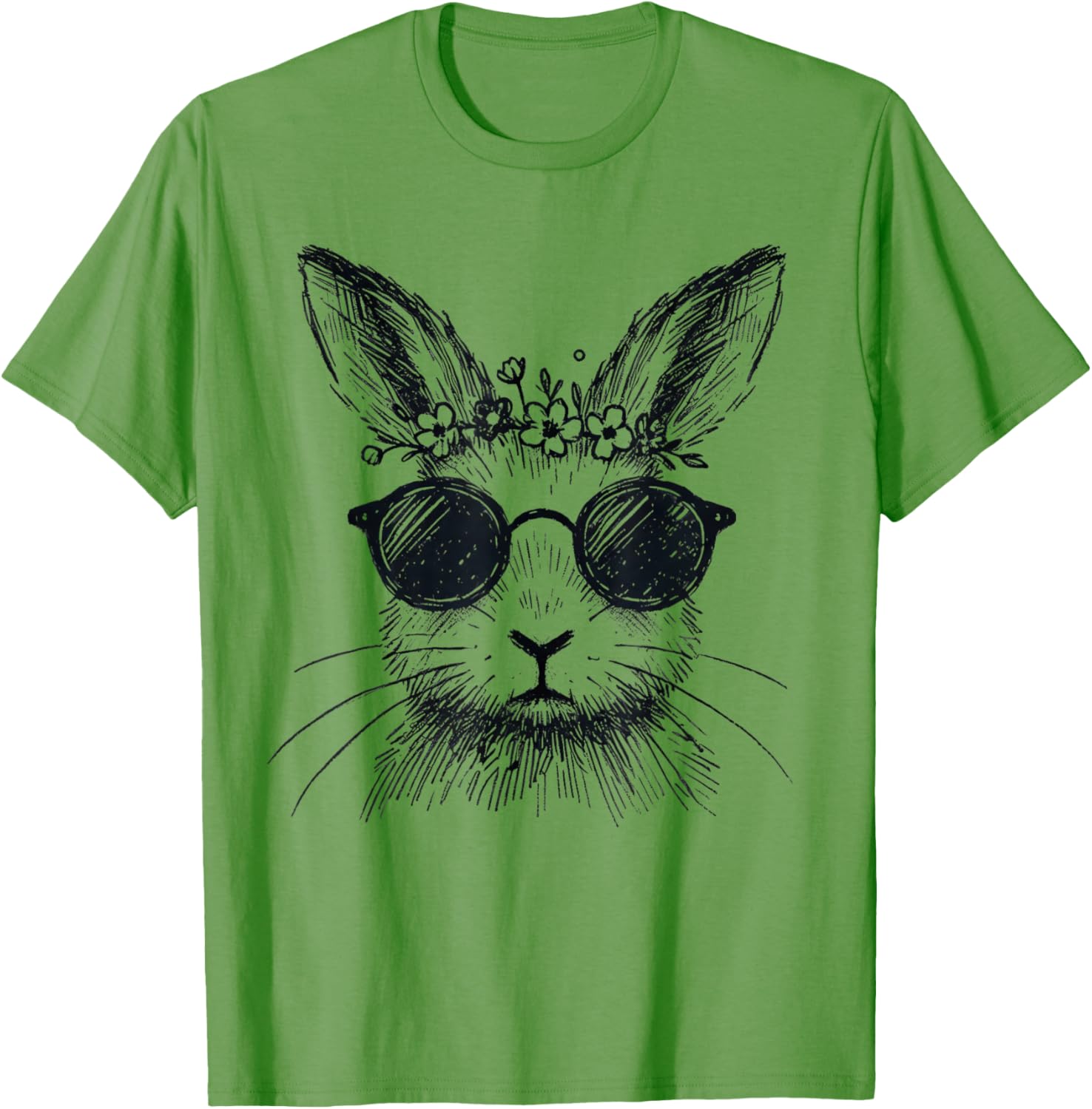 Bunny Face Flower Crown Easter T-Shirt for Women and Girls - 1