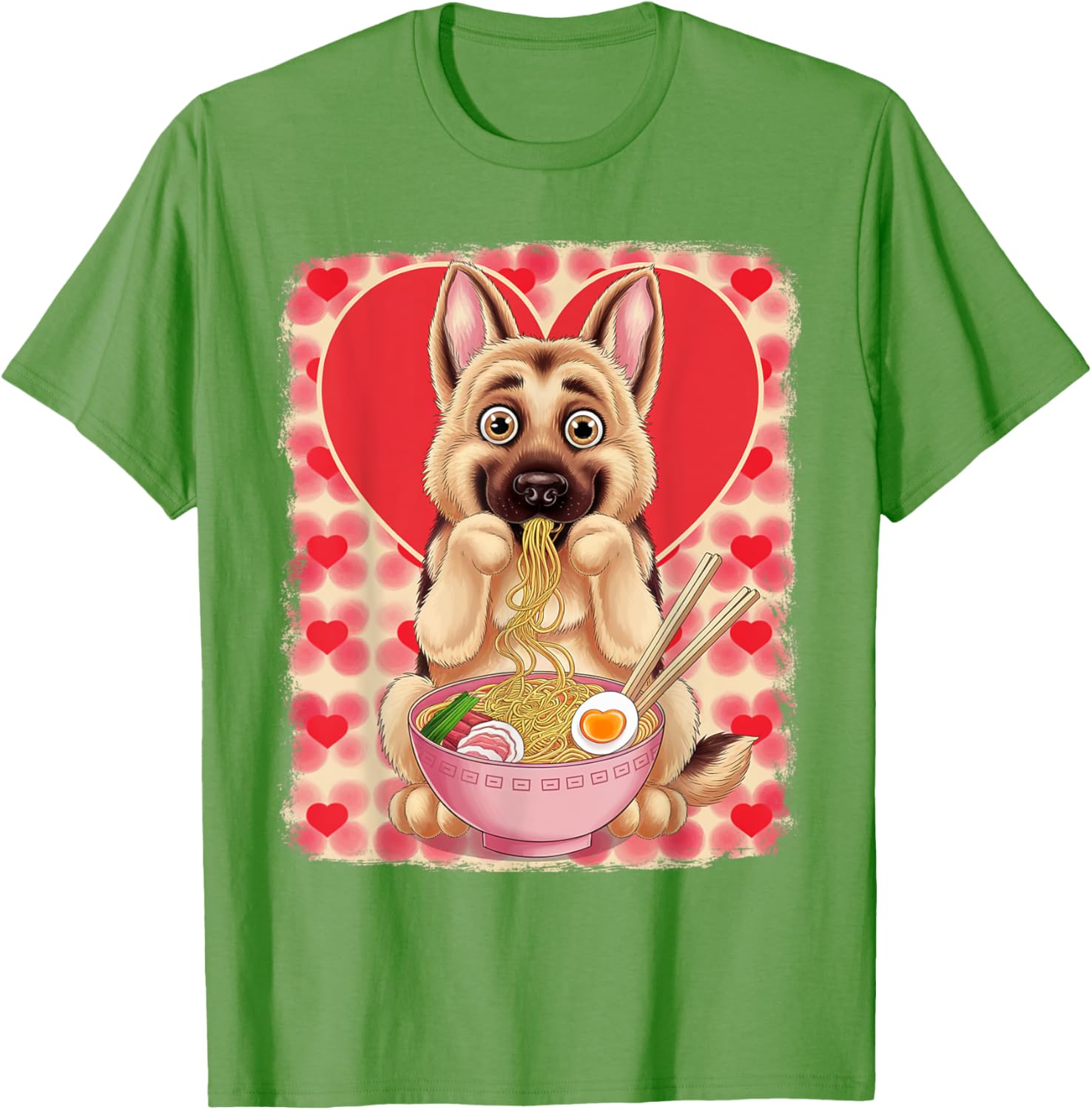 Adorable German Shepherd Eating Ramen Noodles Valentine's Day T-Shirt - 5