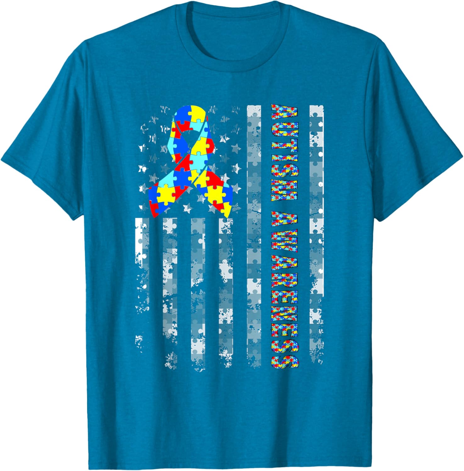 Autism Awareness USA Flag T-Shirt for Moms and Dads - Support and Love - 6