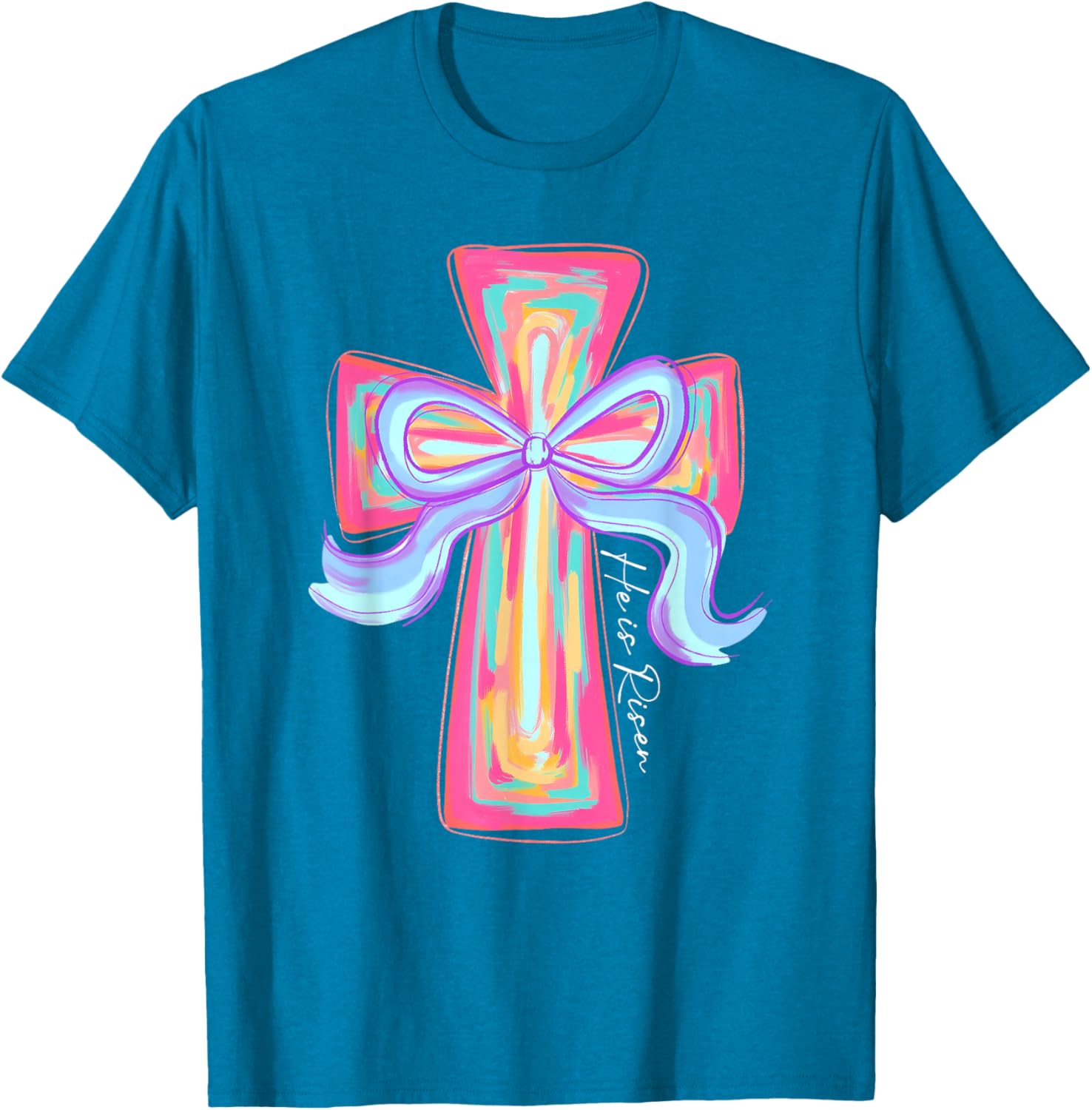 He is Risen Jesus Easter T-Shirt with Coquette Bow for Celebration - 13