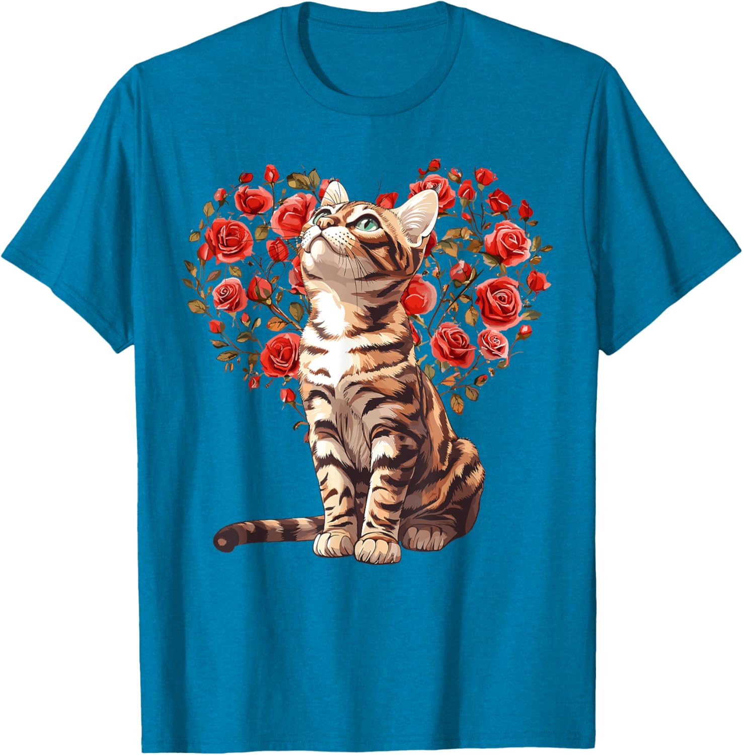 Bengal Cat Valentine's Day Heart Floral Design T-Shirt for Cat Lovers - 6