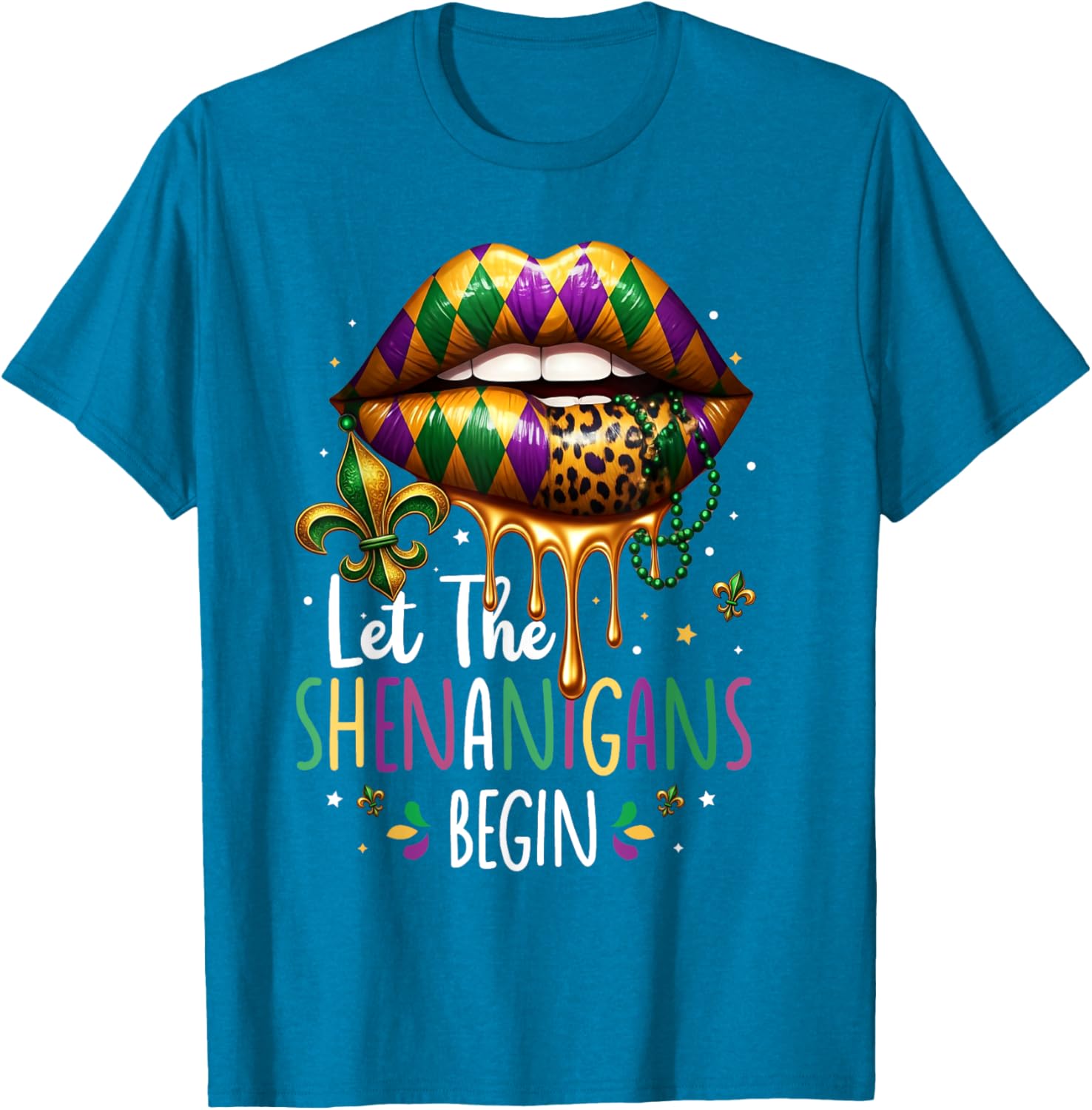 Mardi Gras Lips T-Shirt for Women Let the Shenanigans Begin New Orleans - 12