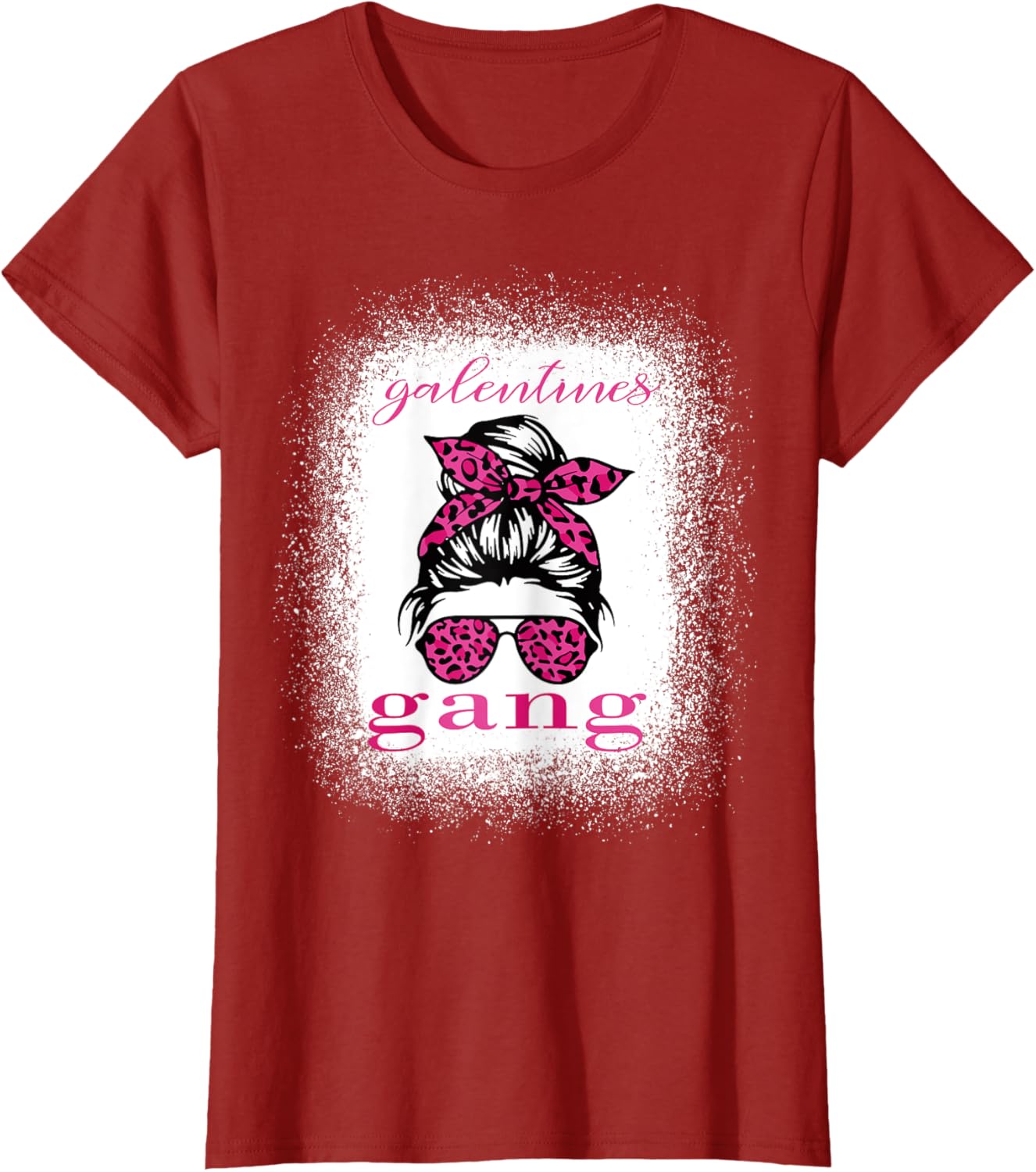 Galentine Gang Matching T-Shirt with Messy Bun Leopard Bleached Design - 17