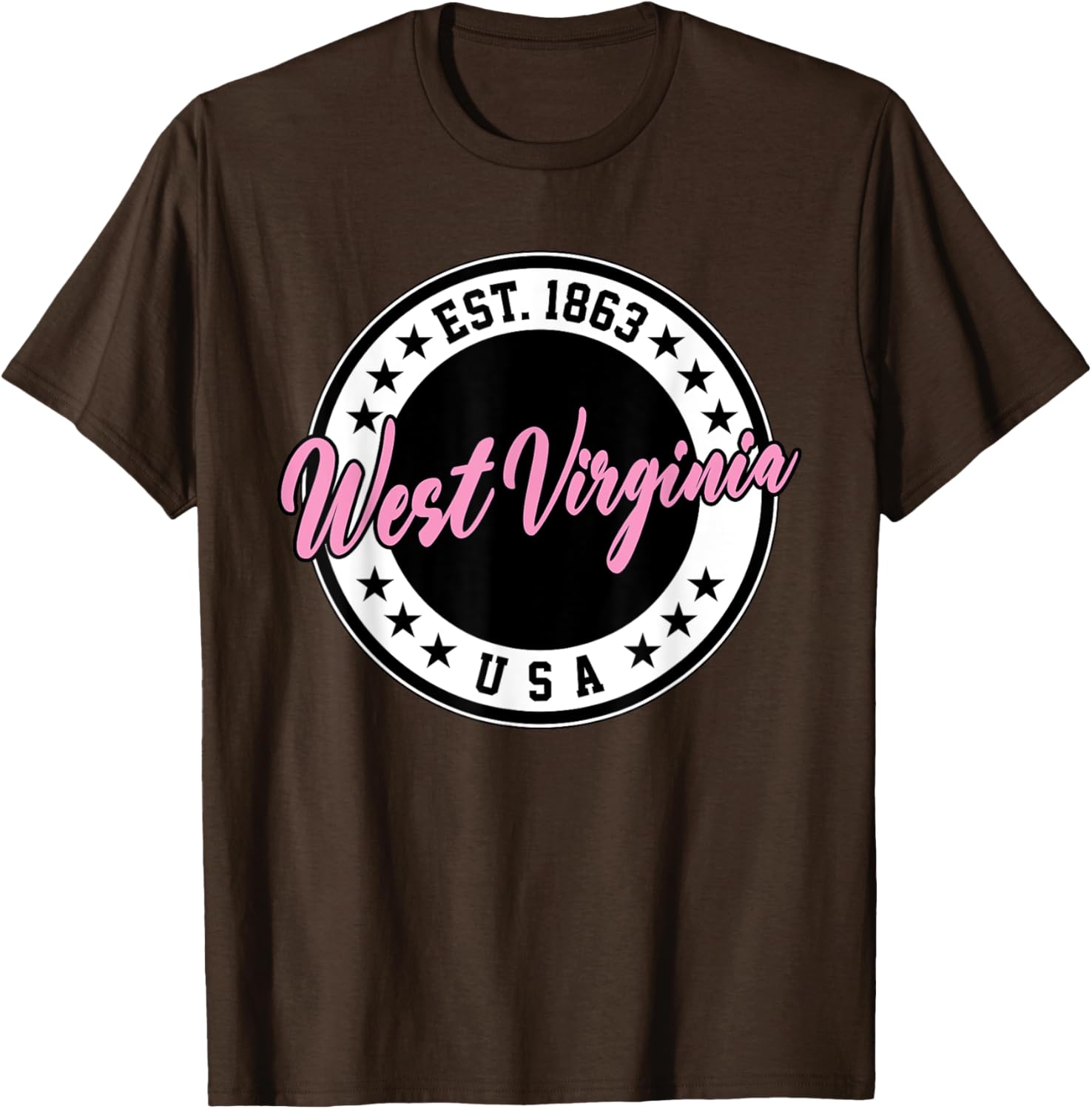 West Virginia Pink Text Script Circle T-Shirt for Women and Men - 14