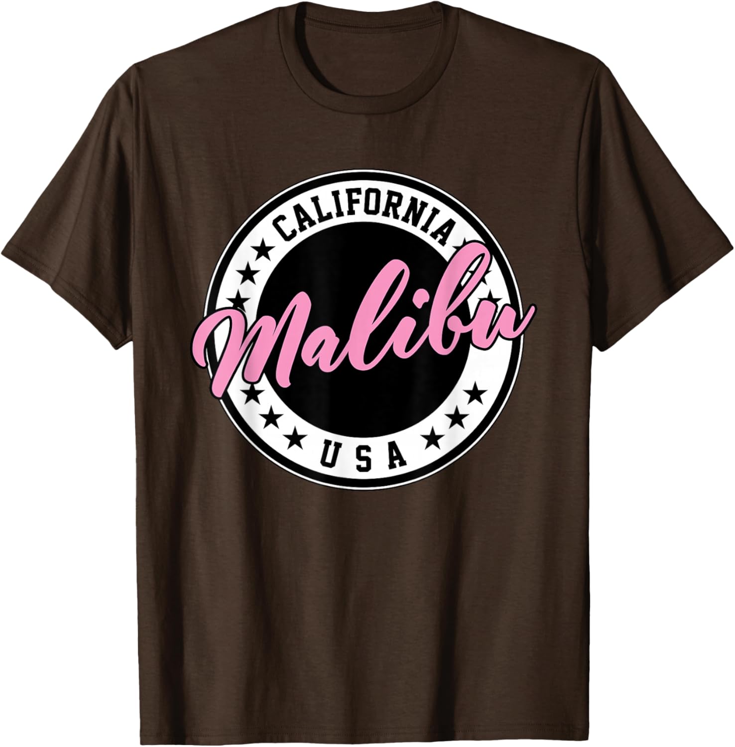 Malibu California Pink Script Circle T-Shirt for Trendy Summer Style - 19