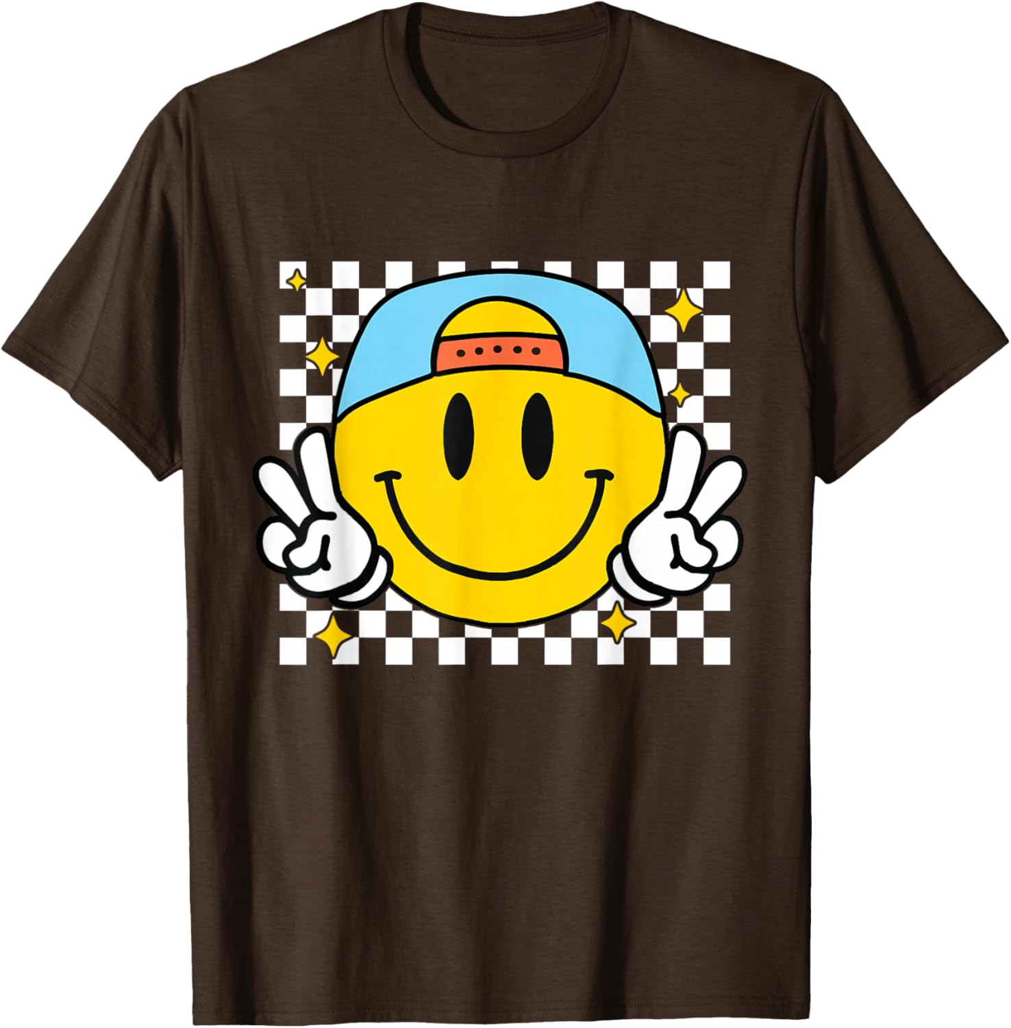 Happy Yellow Smile Face Checkered T-Shirt for Fun and Joyful Style - 16