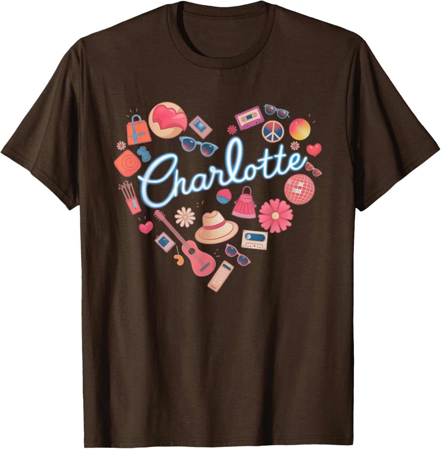 Personalized Retro Charlotte Heart T-Shirt for Girls - Cute Casual Wear - 10