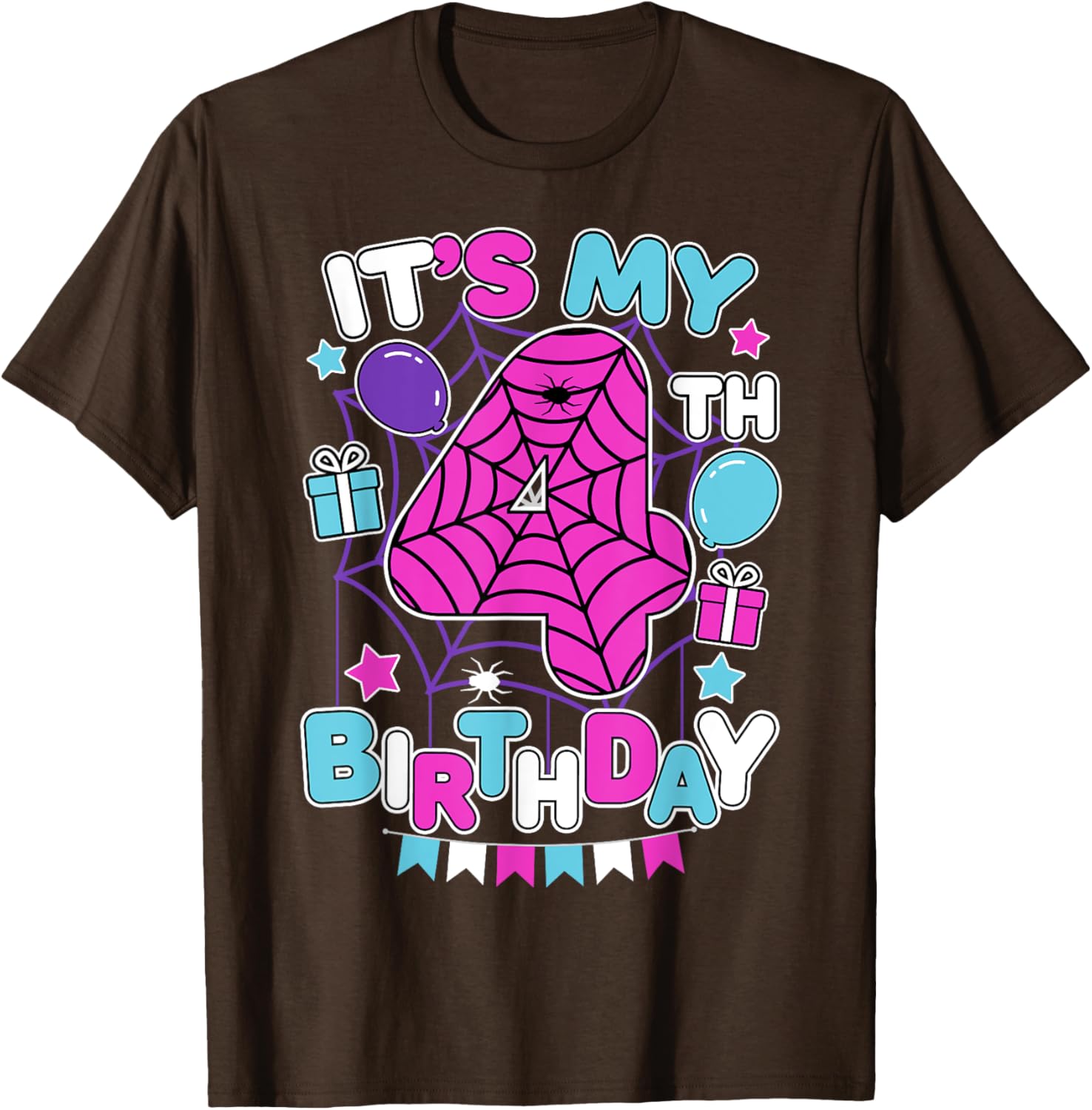 Cute 4th Birthday Spider Web T-Shirt for Girls Halloween Party - 6