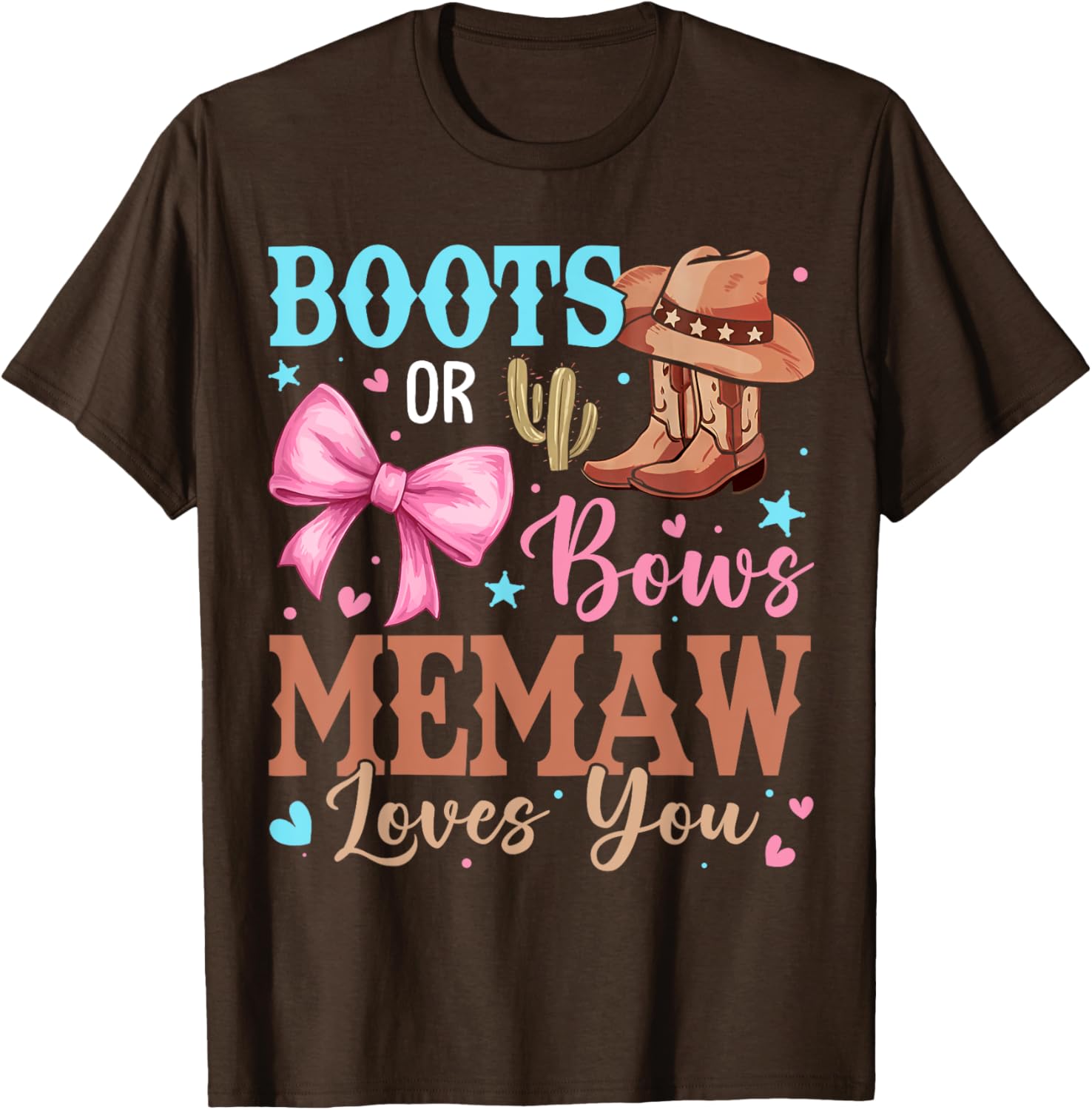 Memaw Loves You Gender Reveal T-Shirt with Boots or Bows Design - 3