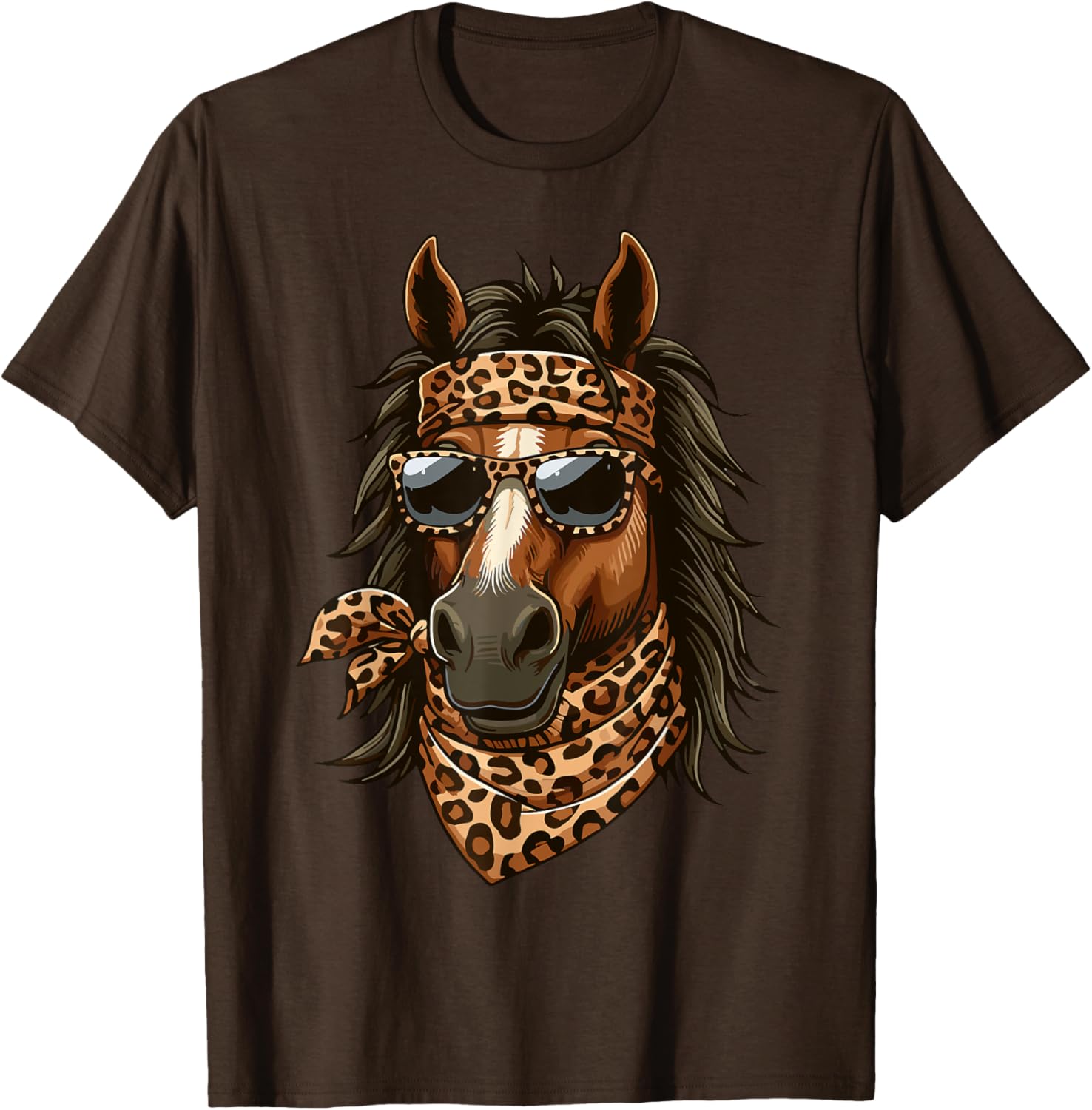 Stylish Horse in Leopard Scarf and Sunglasses T-Shirt for Animal Lovers - 11