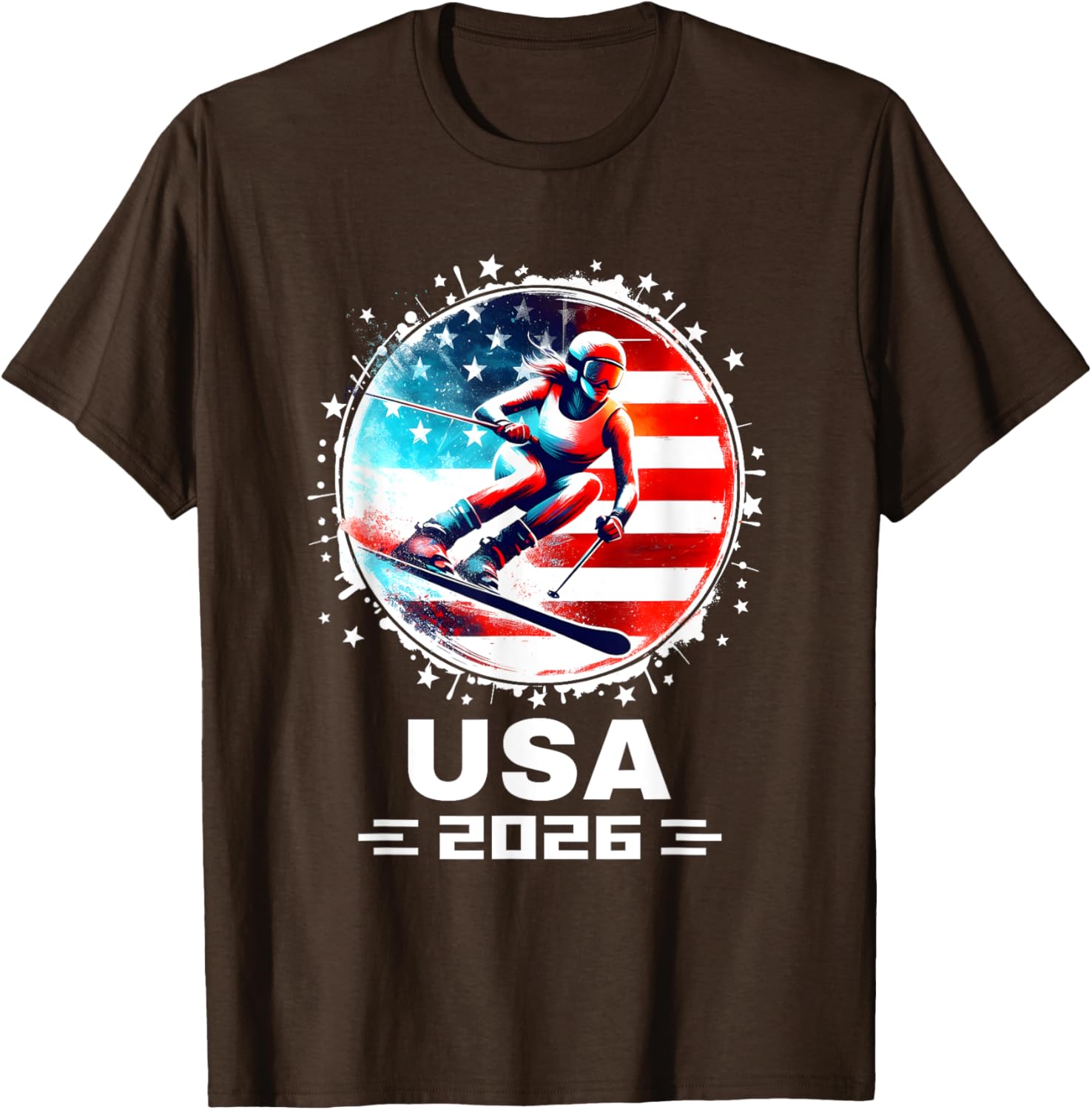 Skier USA Team 2026 American Flag Women's Skiing T-Shirt - 3