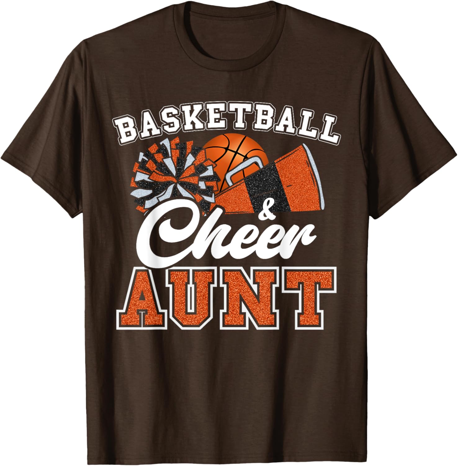 Proud Basketball Cheer Aunt T-Shirt for Cheerleader Niece in Orange - 4