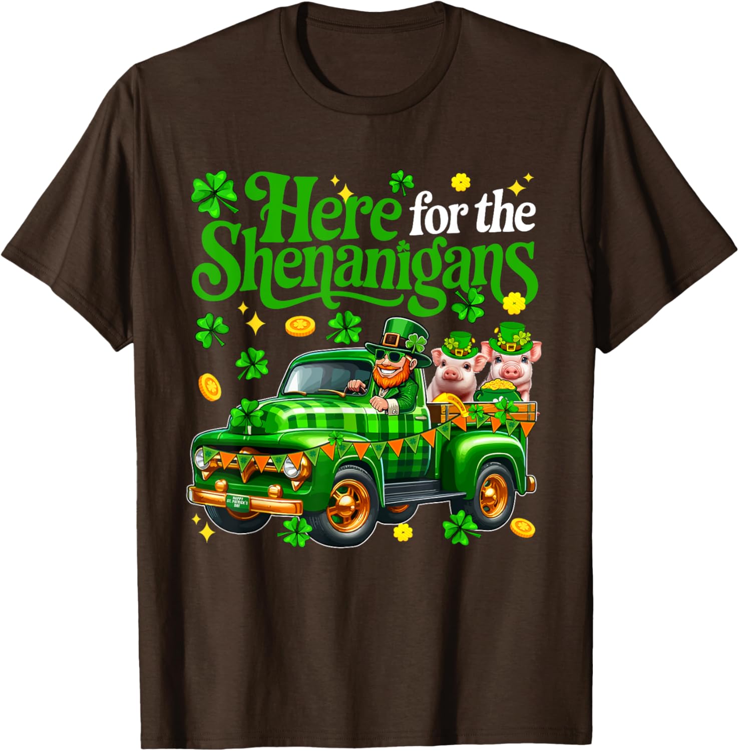 Here For The Shenanigans St Patrick's Day Pig Truck T-Shirt for Fun Lovers - 9