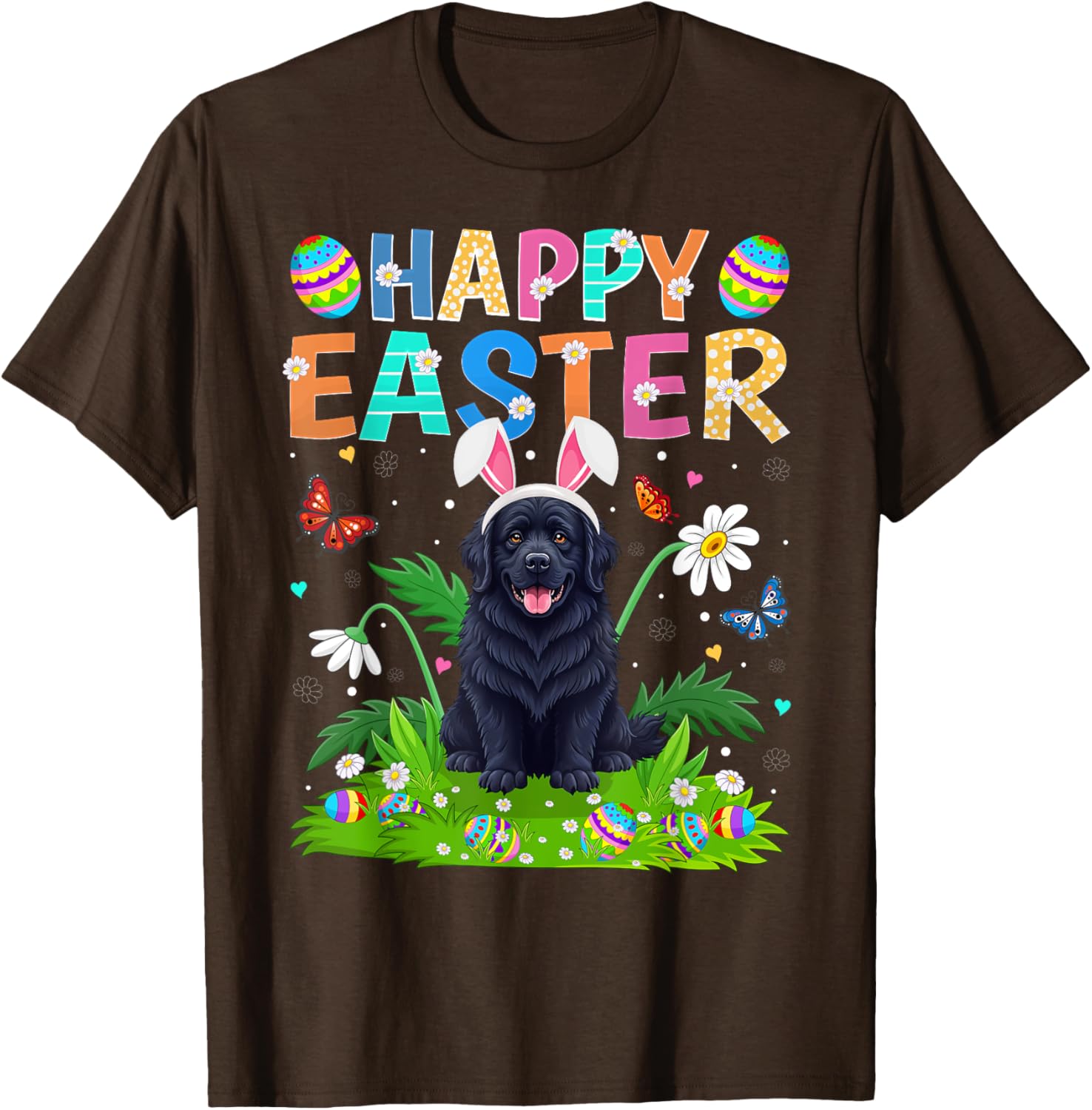 Newfoundland Dog Easter Egg Hunt T-Shirt with Bunny Ears Design - 22