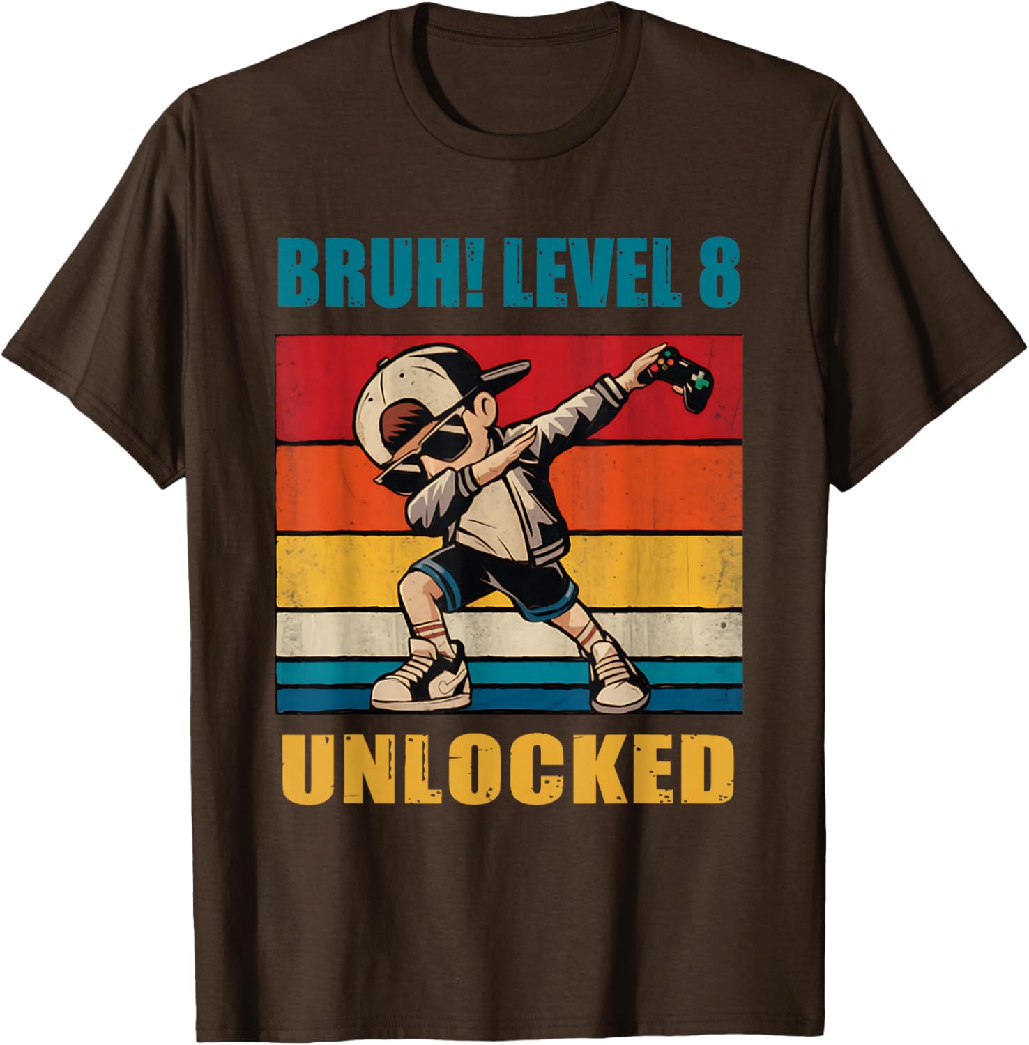 8 Year Old Birthday Gamer T-Shirt Level 8 Unlocked Dabbing Fun - 18