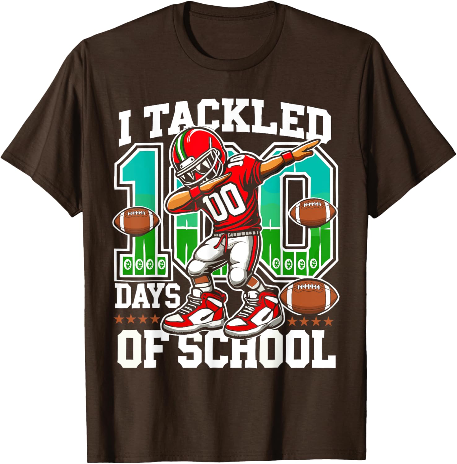 100 Days of School Football Teacher Student T-Shirt for Celebrating Fun - 17