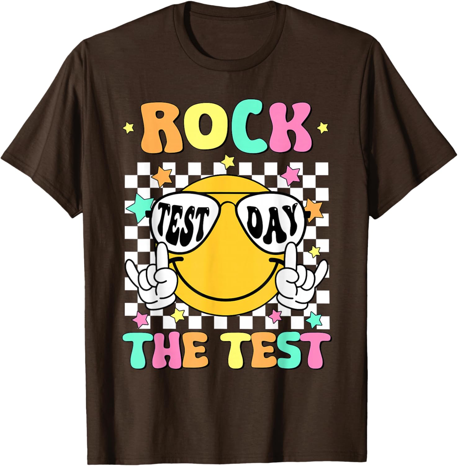 Rock the Test Teacher T-Shirt with Smile Face for Test Day Fun - 10
