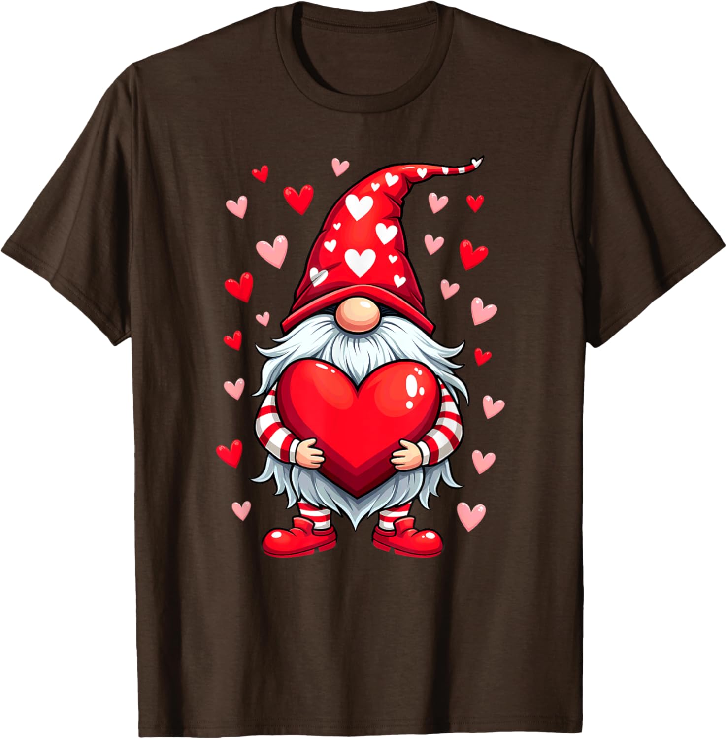 Adorable Valentine's Day Gnome T-Shirt with Red Heart Design - 2