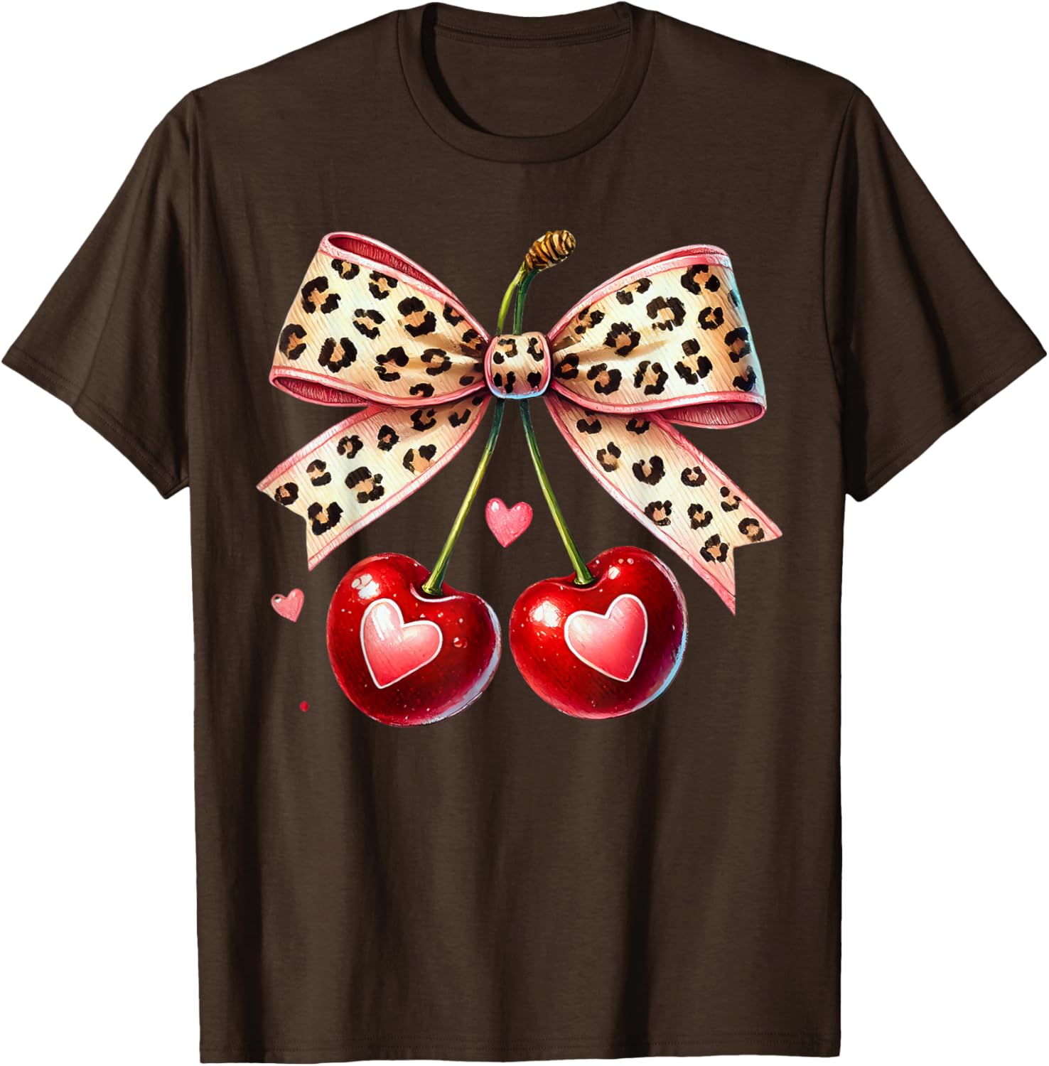 Coquette Cherry Heart Leopard Ribbon Bow T-Shirt for Valentine's Day - 20