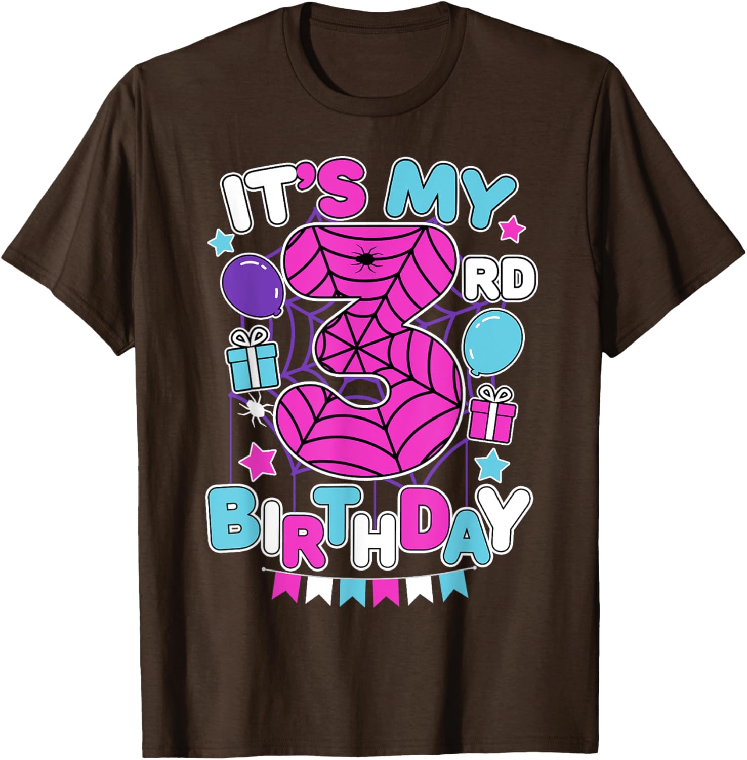 Cute 3rd Birthday Spider Web Theme T-Shirt for Girls Age Three - 19