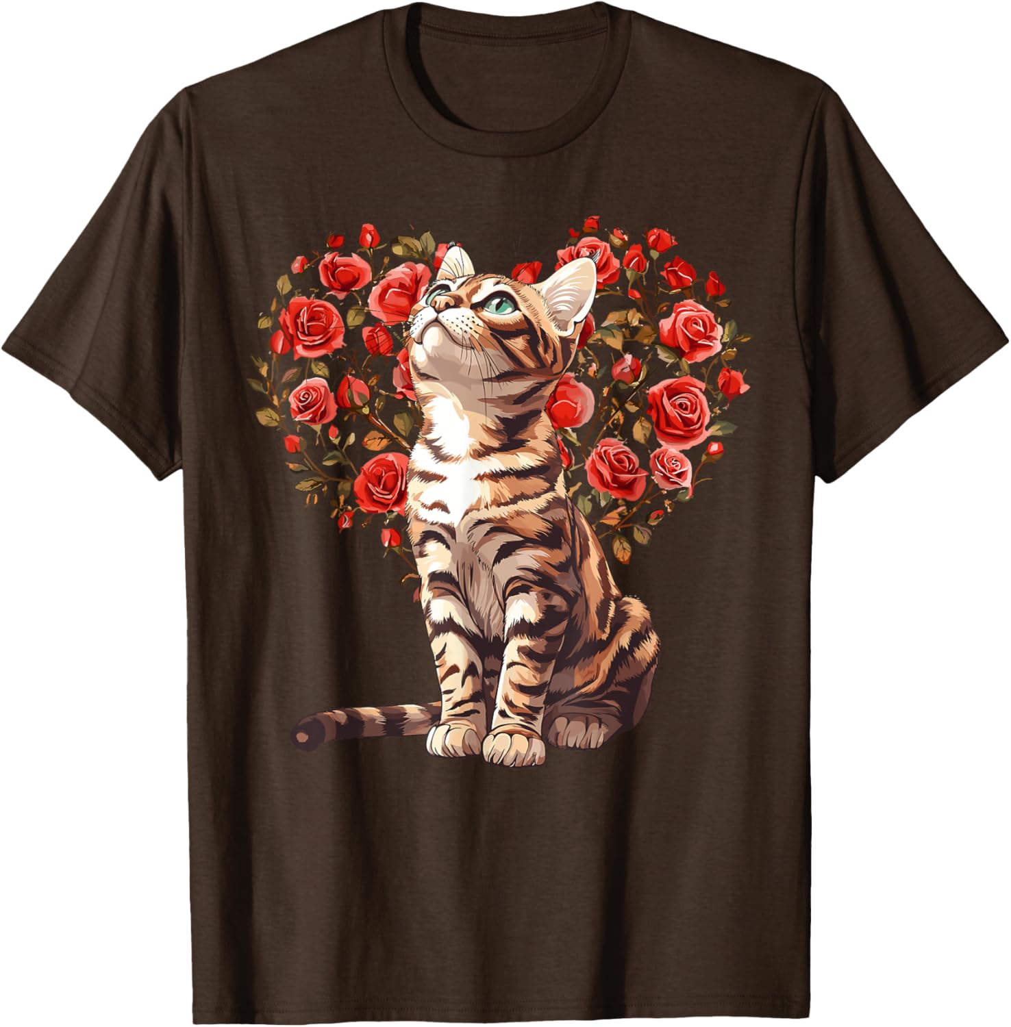 Bengal Cat Valentine's Day Heart Floral Design T-Shirt for Cat Lovers - 26