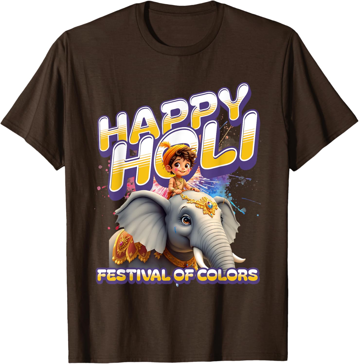 Happy Holi Elephant Festival T-Shirt for Boys Spring Colors Apparel - 19