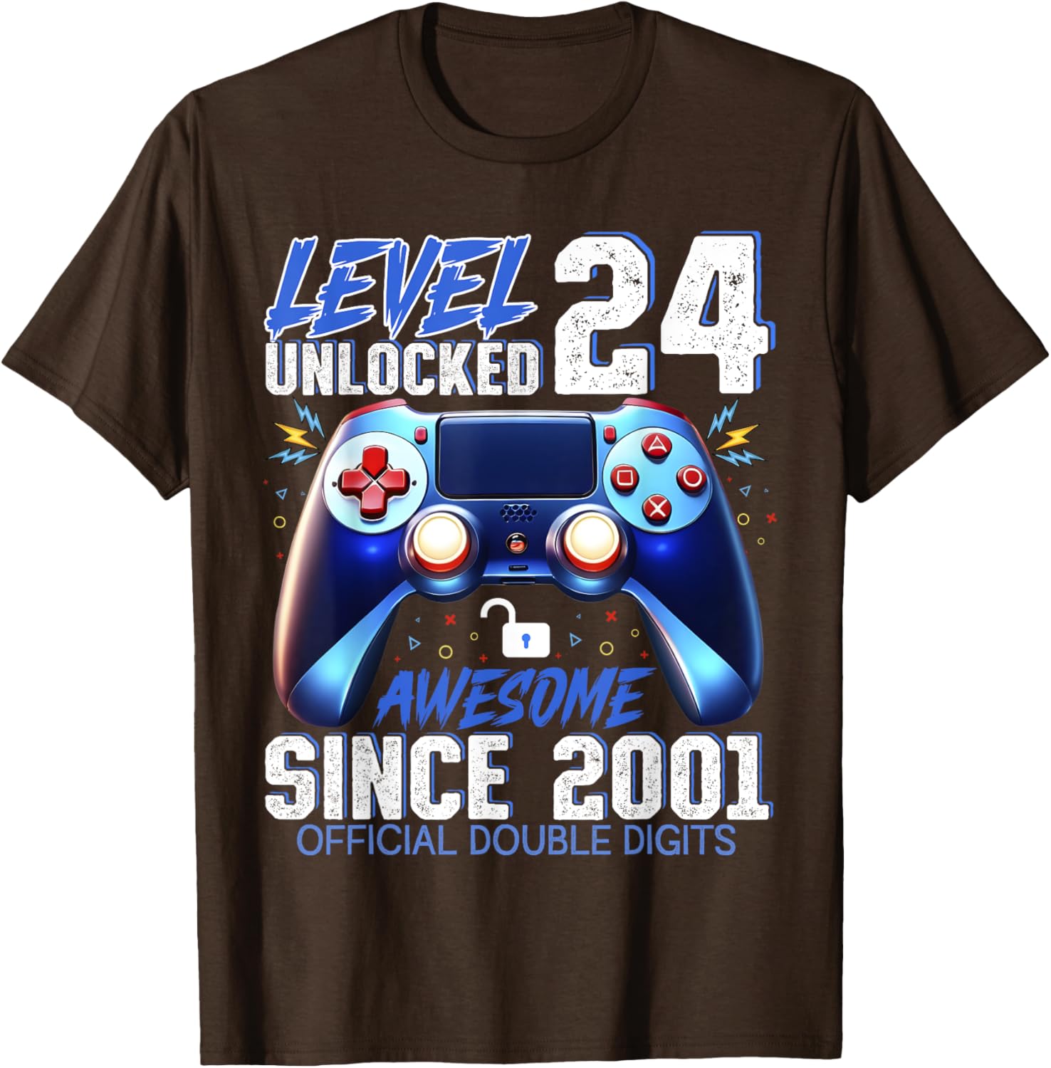 Level 24 Unlocked Gaming T-Shirt for 24th Birthday Fun Since 2001 - 2