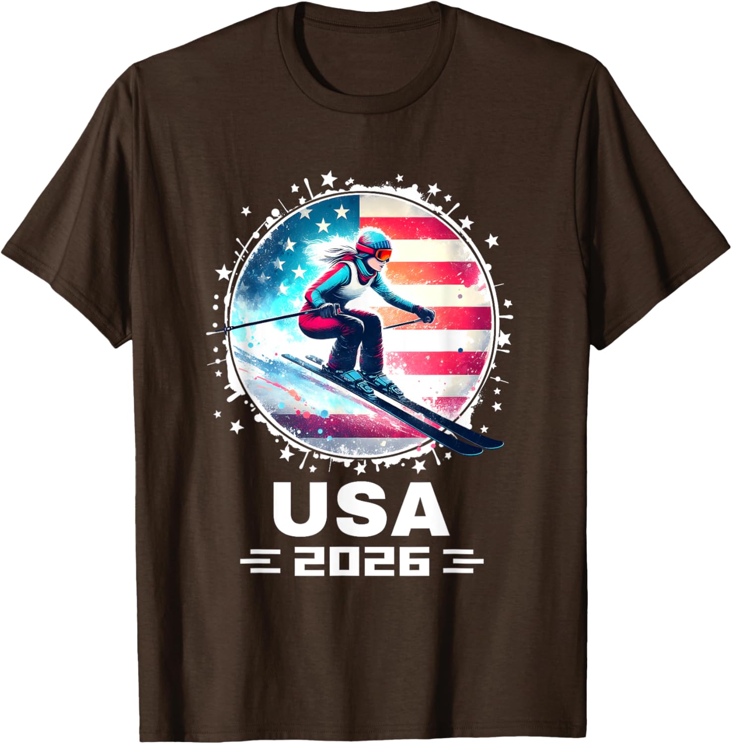 Skier USA Team 2026 Women's American Flag Skiing T-Shirt - 21