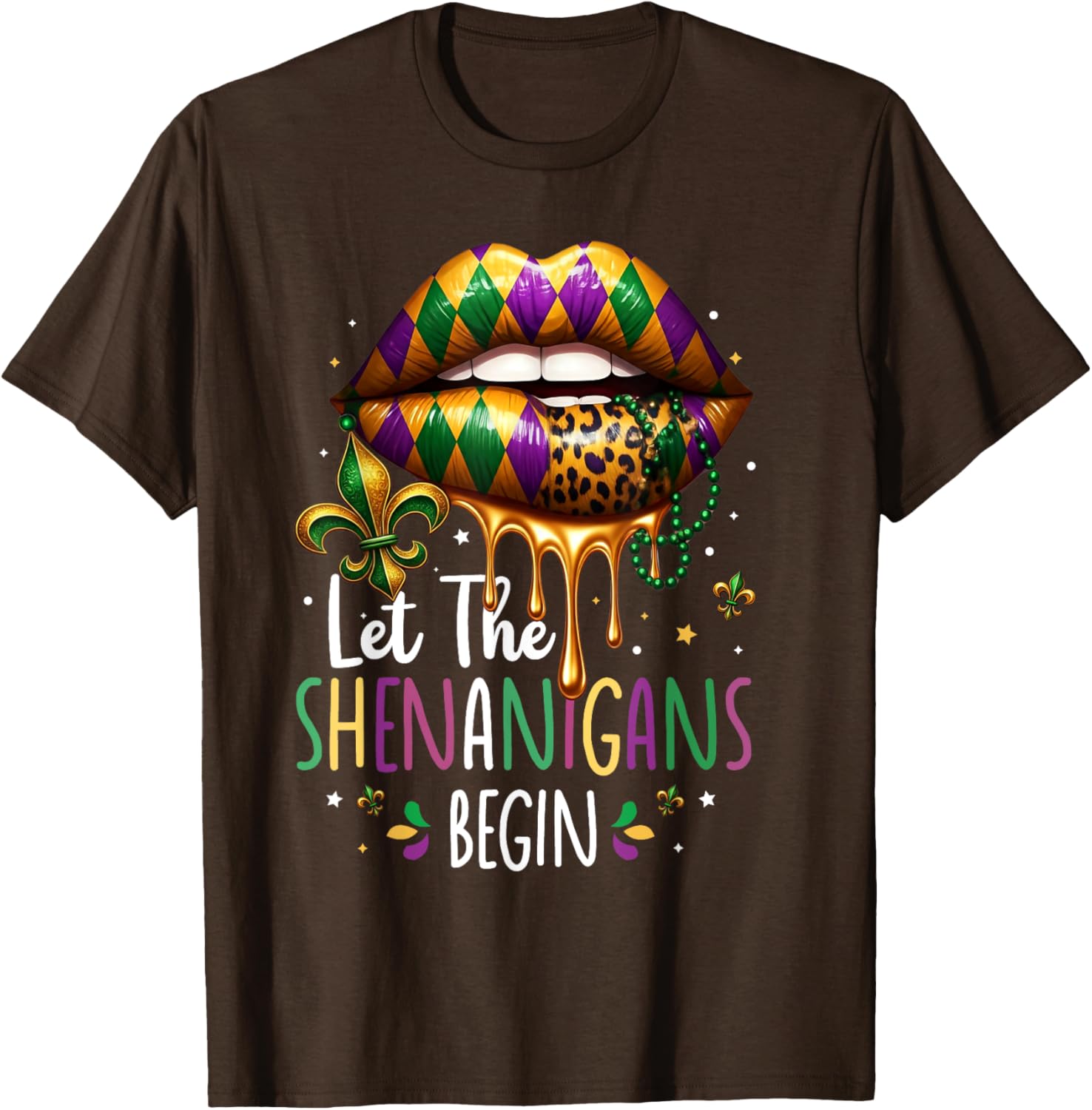 Mardi Gras Lips T-Shirt for Women Let the Shenanigans Begin New Orleans - 10