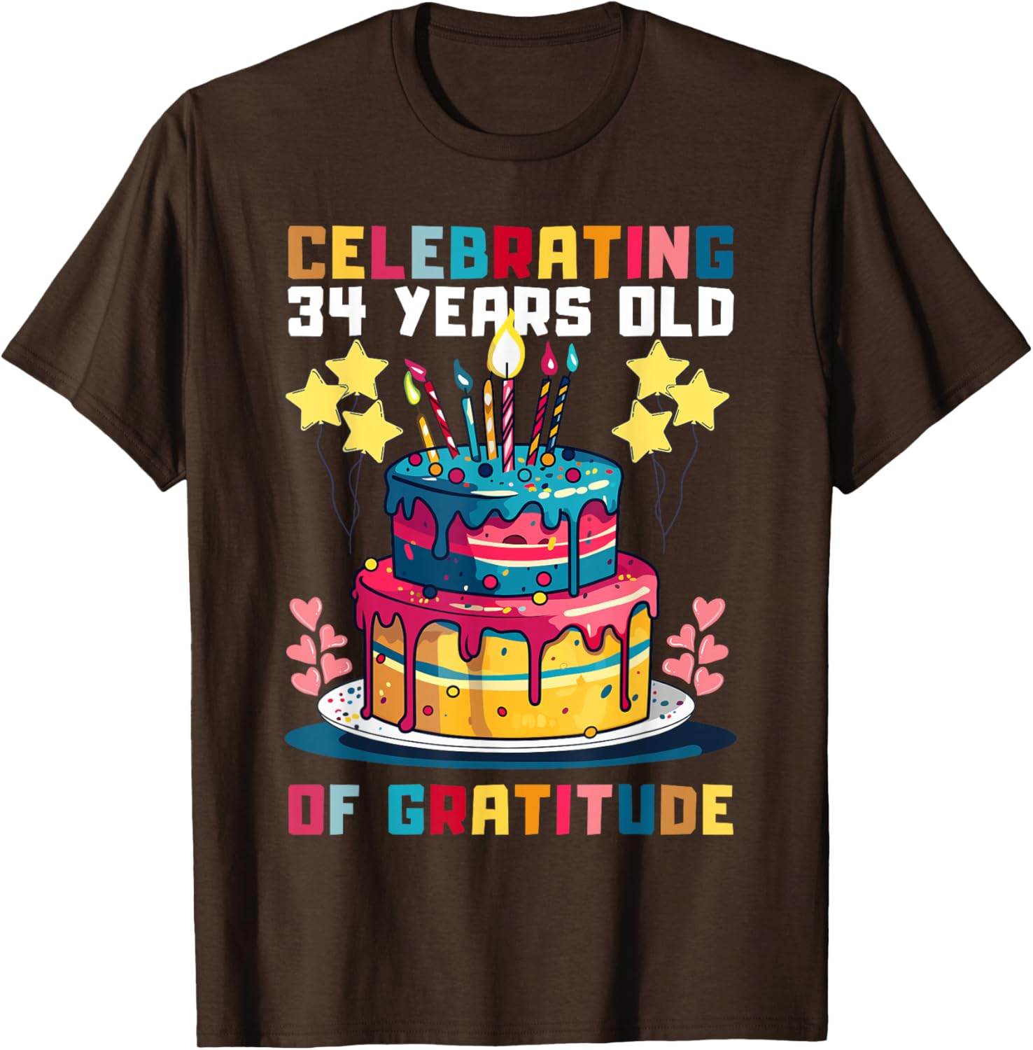 Celebrating 34 Years of Gratitude Fun Birthday T-Shirt for All Ages - 7