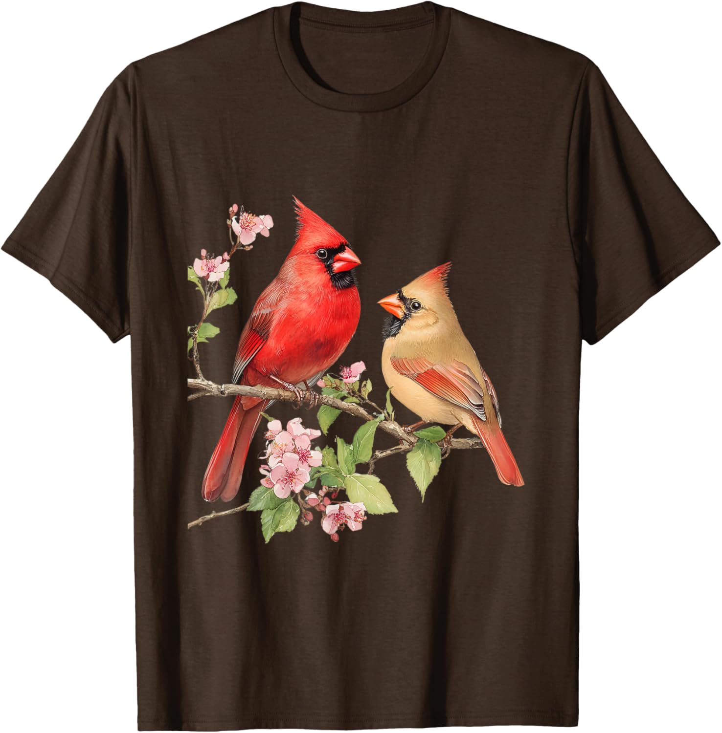Charming Male and Female Cardinals on Cherry Blossom Branch T-Shirt - 3