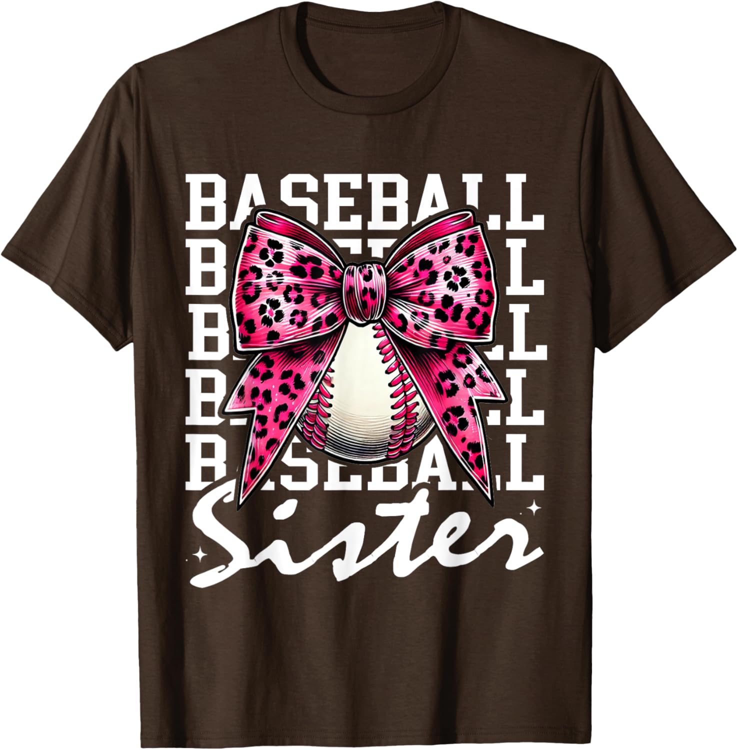 Pink Leopard Print Coquette Bow Baseball Sister T-Shirt for Trendy Style - 14