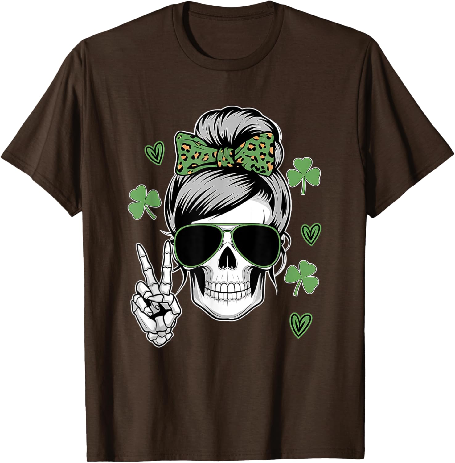 St Patricks Day Skull Messy Bun T-Shirt for Women - Fun and Stylish Wear - 5