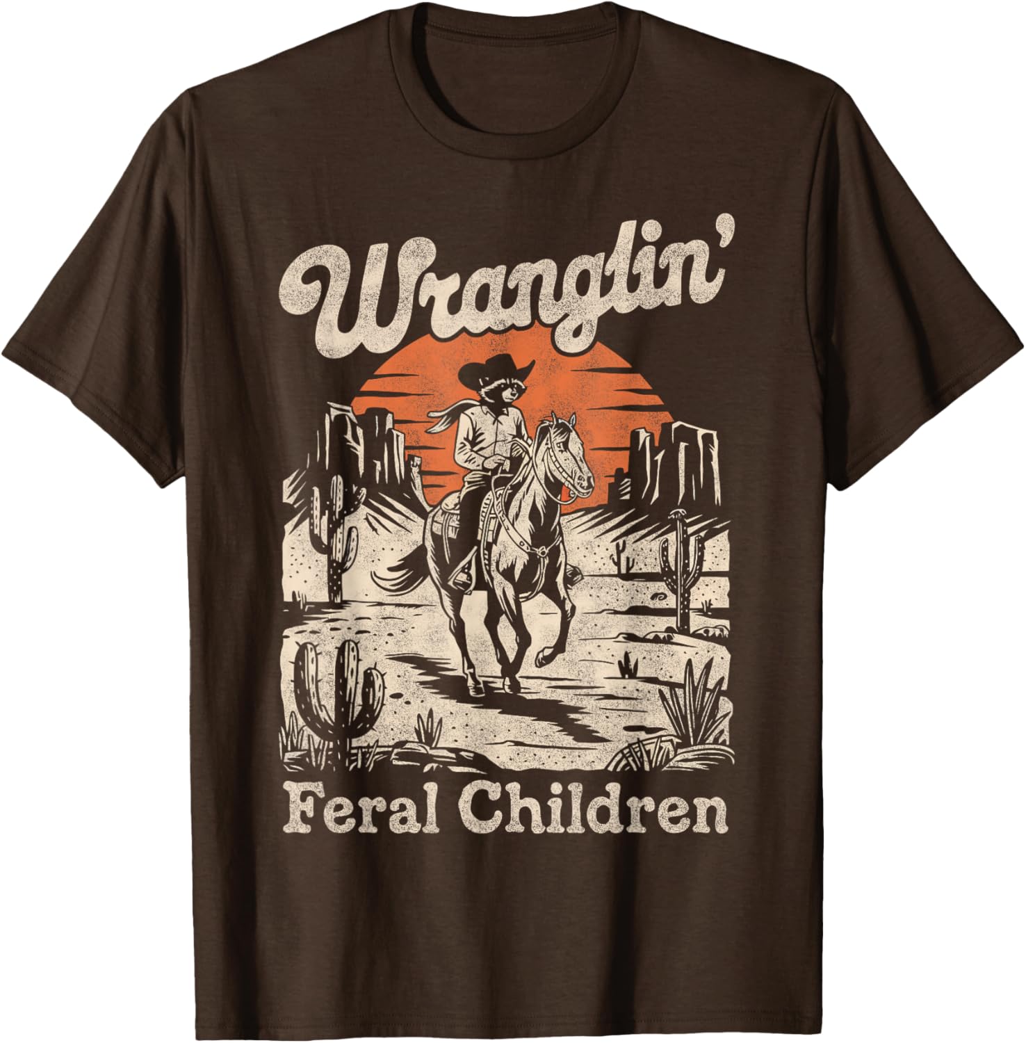 Wranglin Feral Children Raccoon T-Shirt Retro 90s Cowboy Style - 2