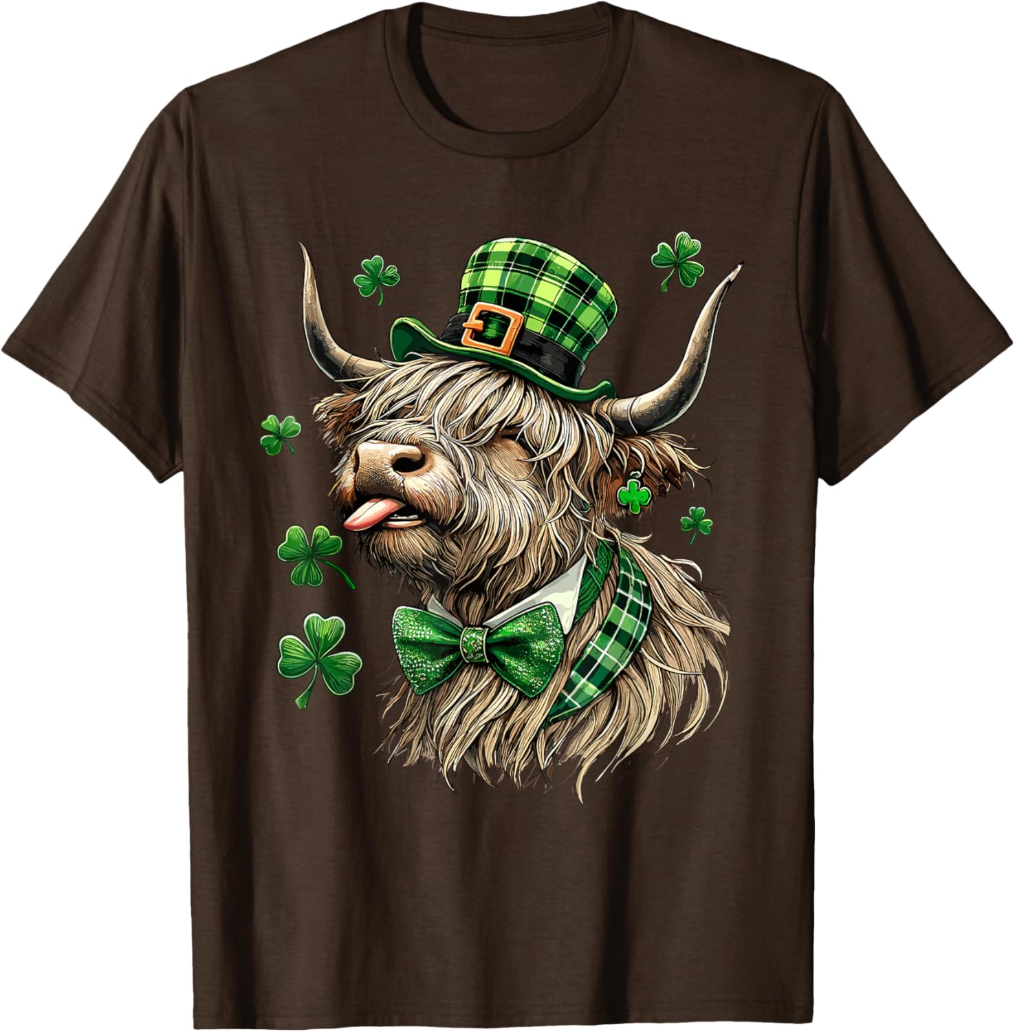 St. Patrick's Day Highland Cow T-Shirt with Lucky Shamrock Design - 28
