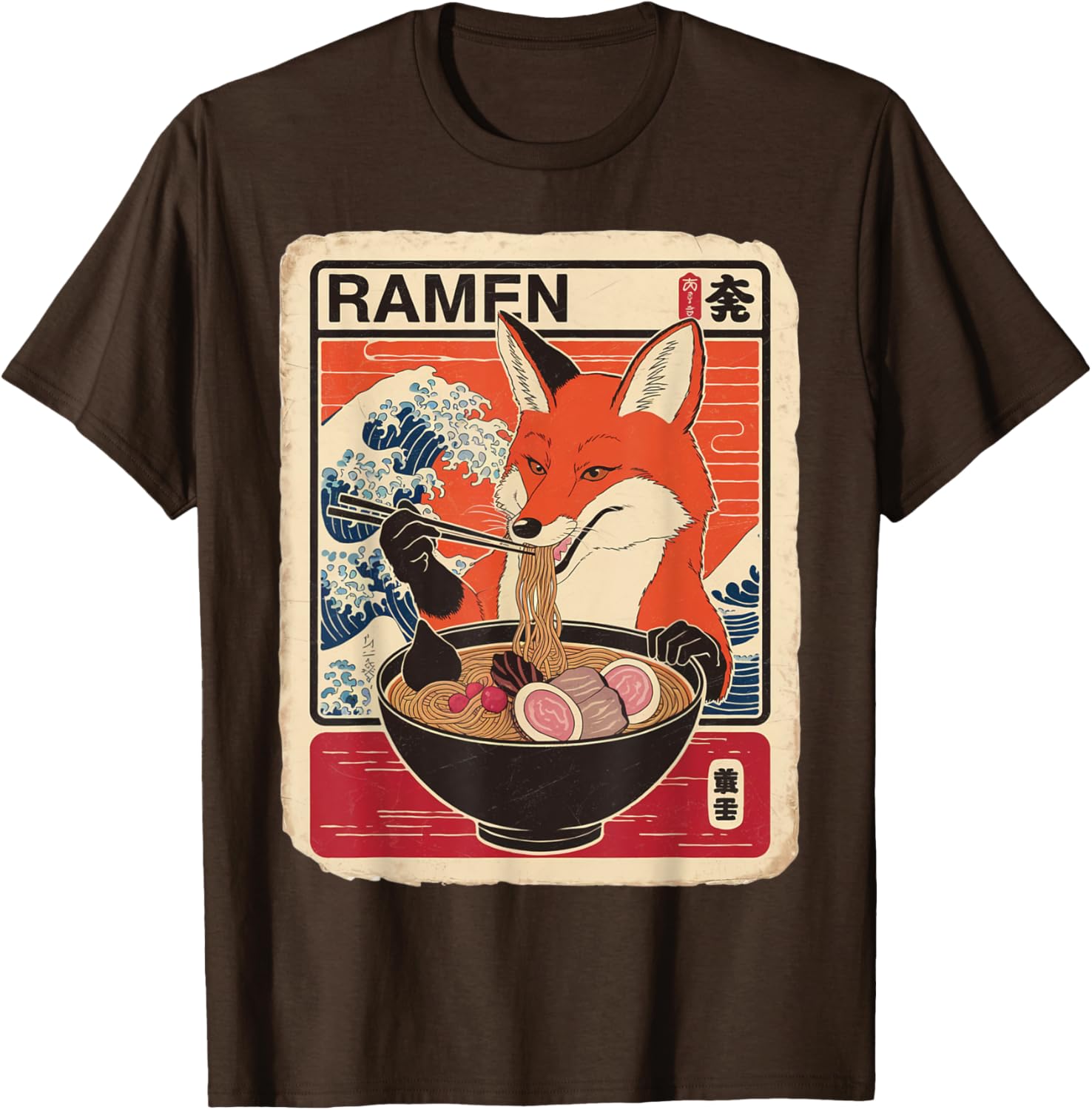 Kawaii Fox Ramen Graphic T-Shirt Cute Ezo Orange Fox Apparel - 9
