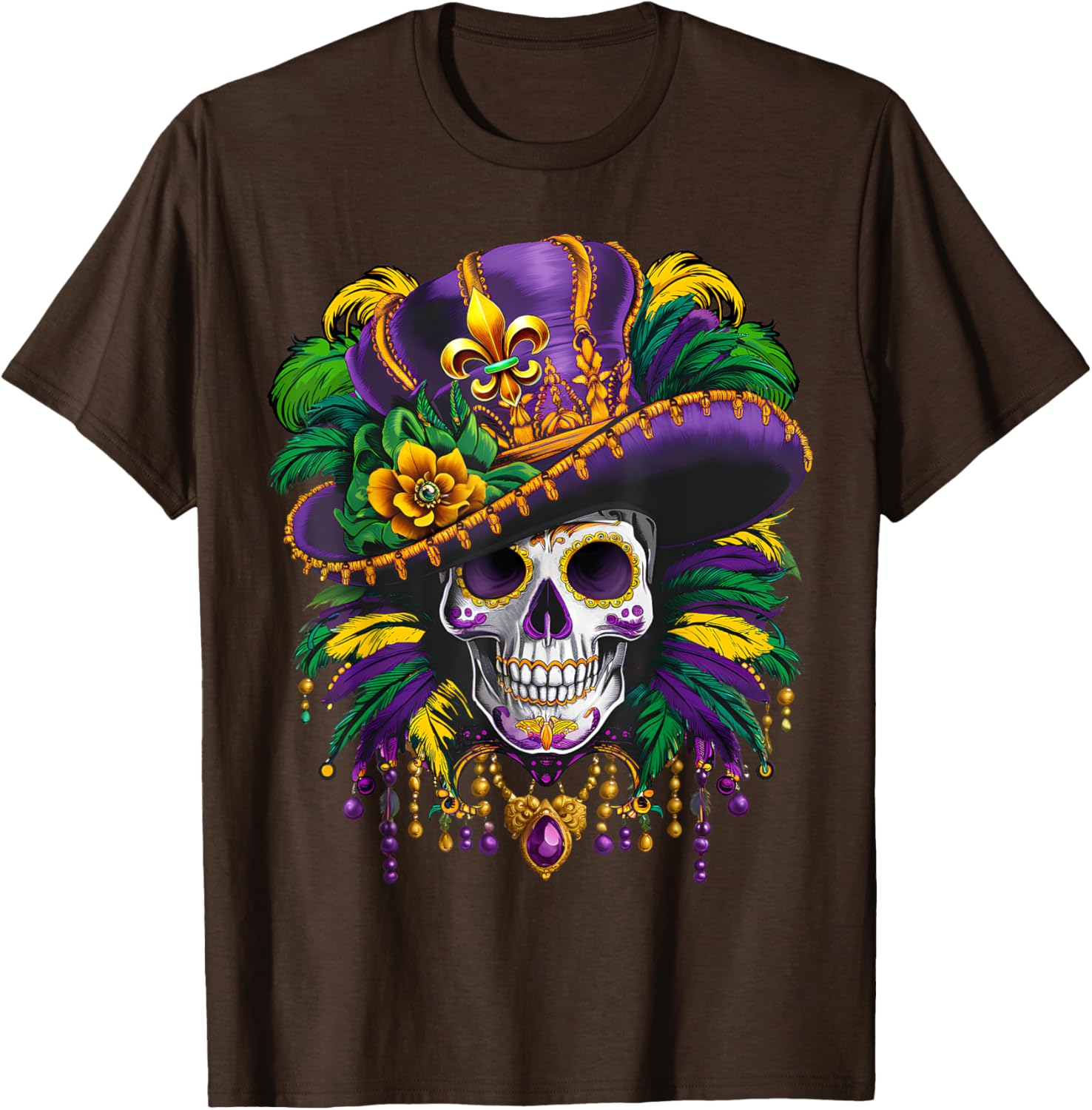 Mardi Gras Sugar Skull T-Shirt for New Orleans Carnival Fun - 4