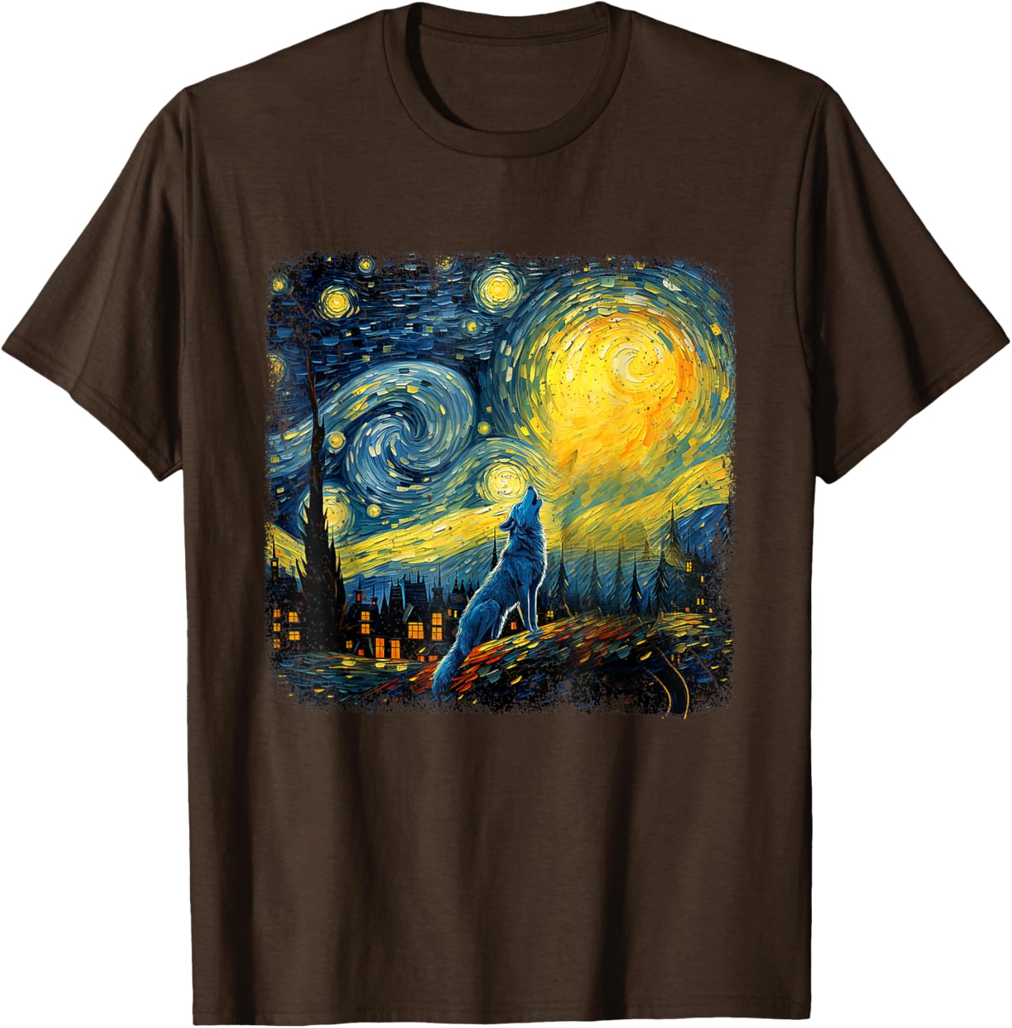Wolf Star Gazer Shirt Van Gogh Inspired Starry Night Art T-Shirt - 6