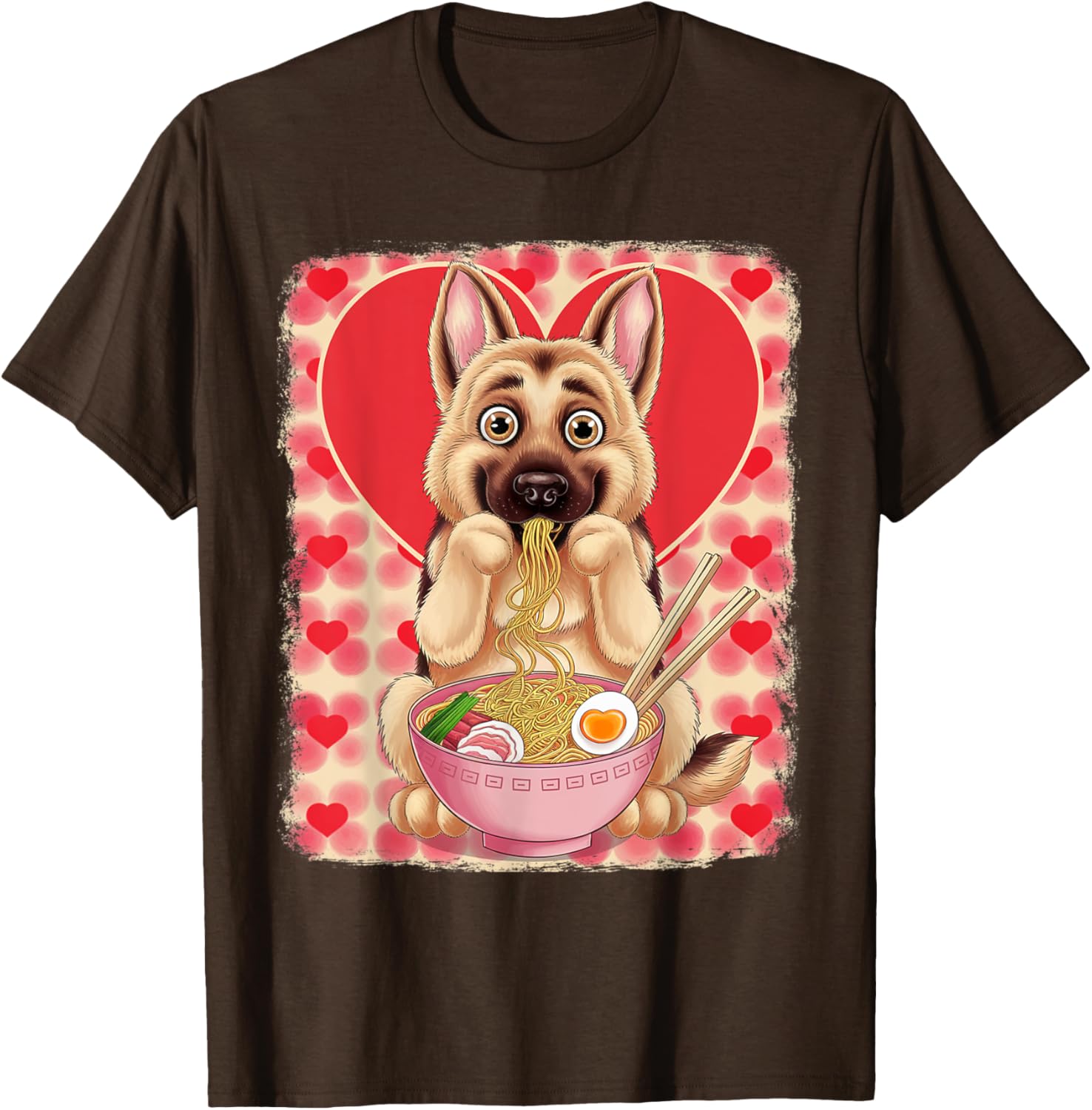 Adorable German Shepherd Eating Ramen Noodles Valentine's Day T-Shirt - 19