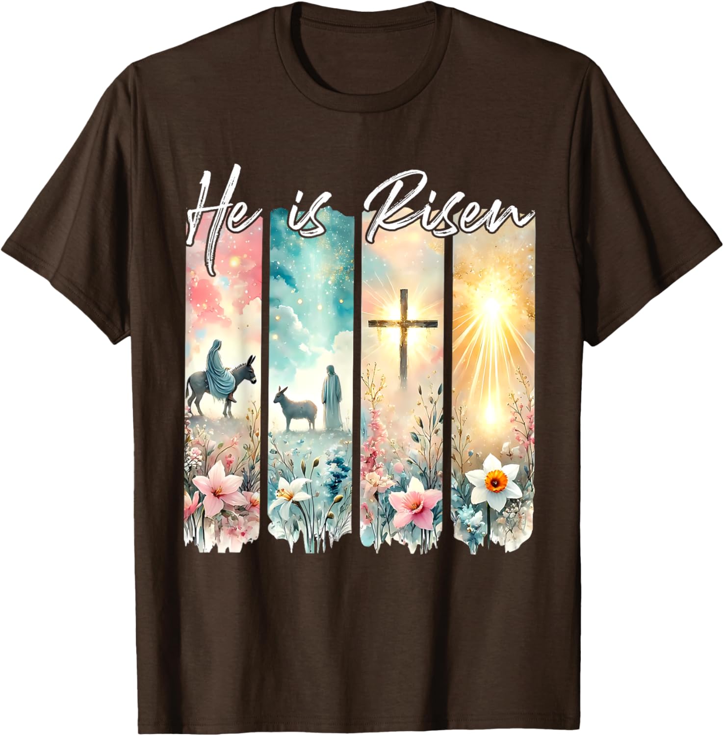 He Is Risen Floral Easter T-Shirt with Jesus Cross Design for Christians - 24