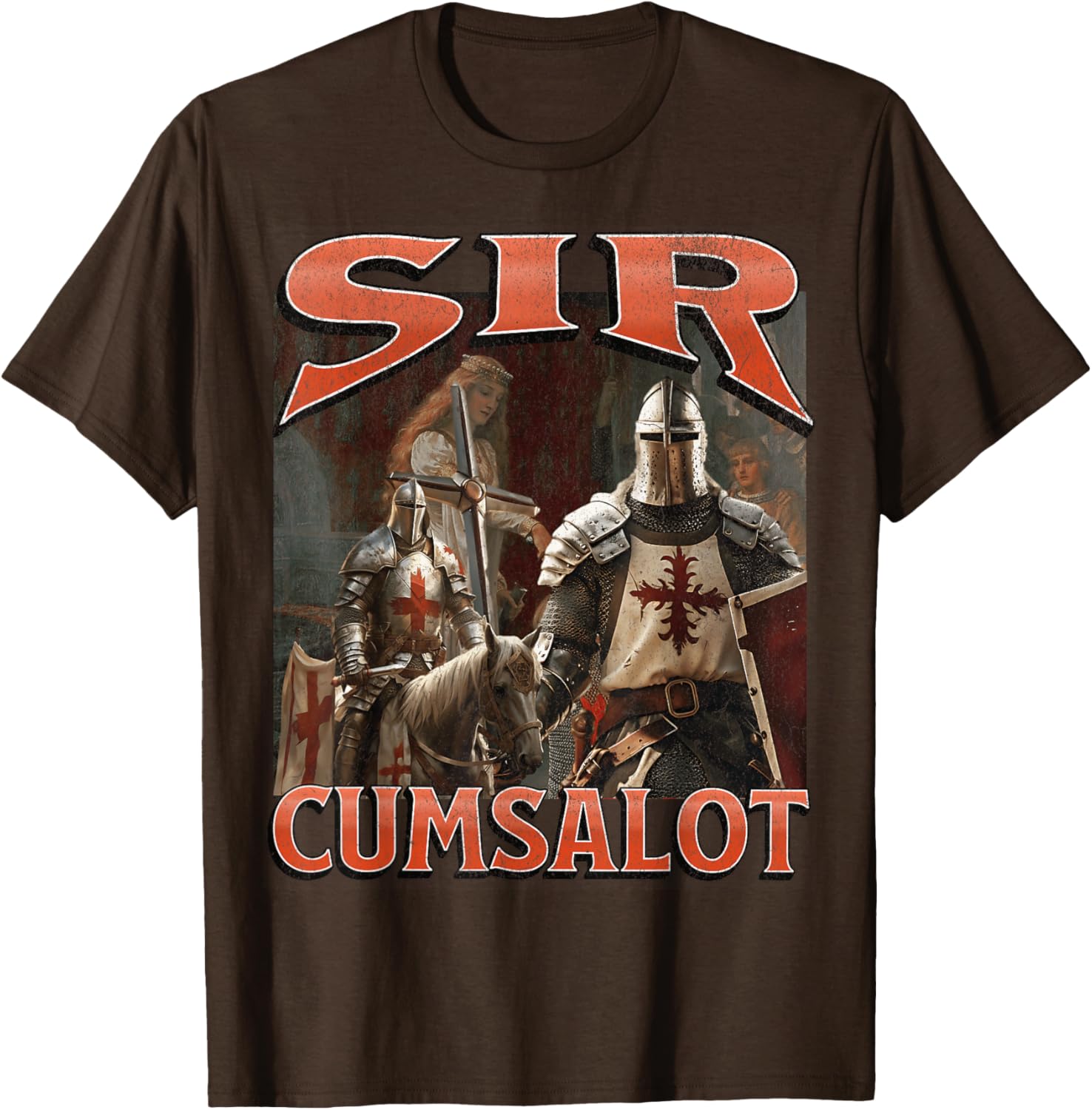 Humorous Sir Cumsalot Knight Meme Bootleg Graphic T-Shirt for Fun Fashion - 25