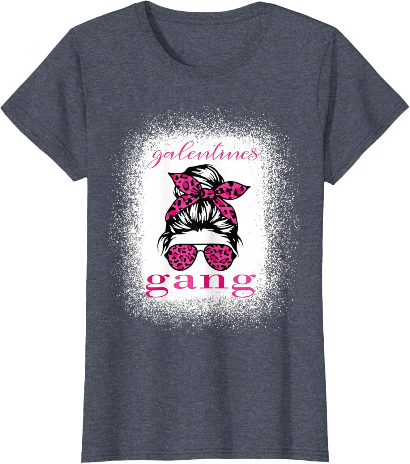 Galentine Gang Matching T-Shirt with Messy Bun Leopard Bleached Design - 6