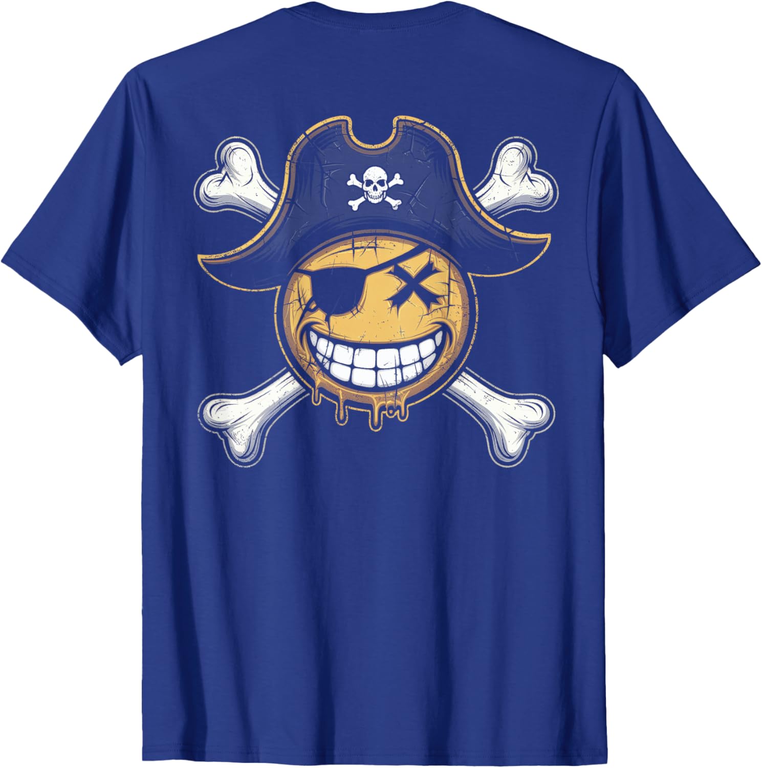 Pirate Captain Smiling Face T-Shirt with Fun X Eyes Backprint Style - 5