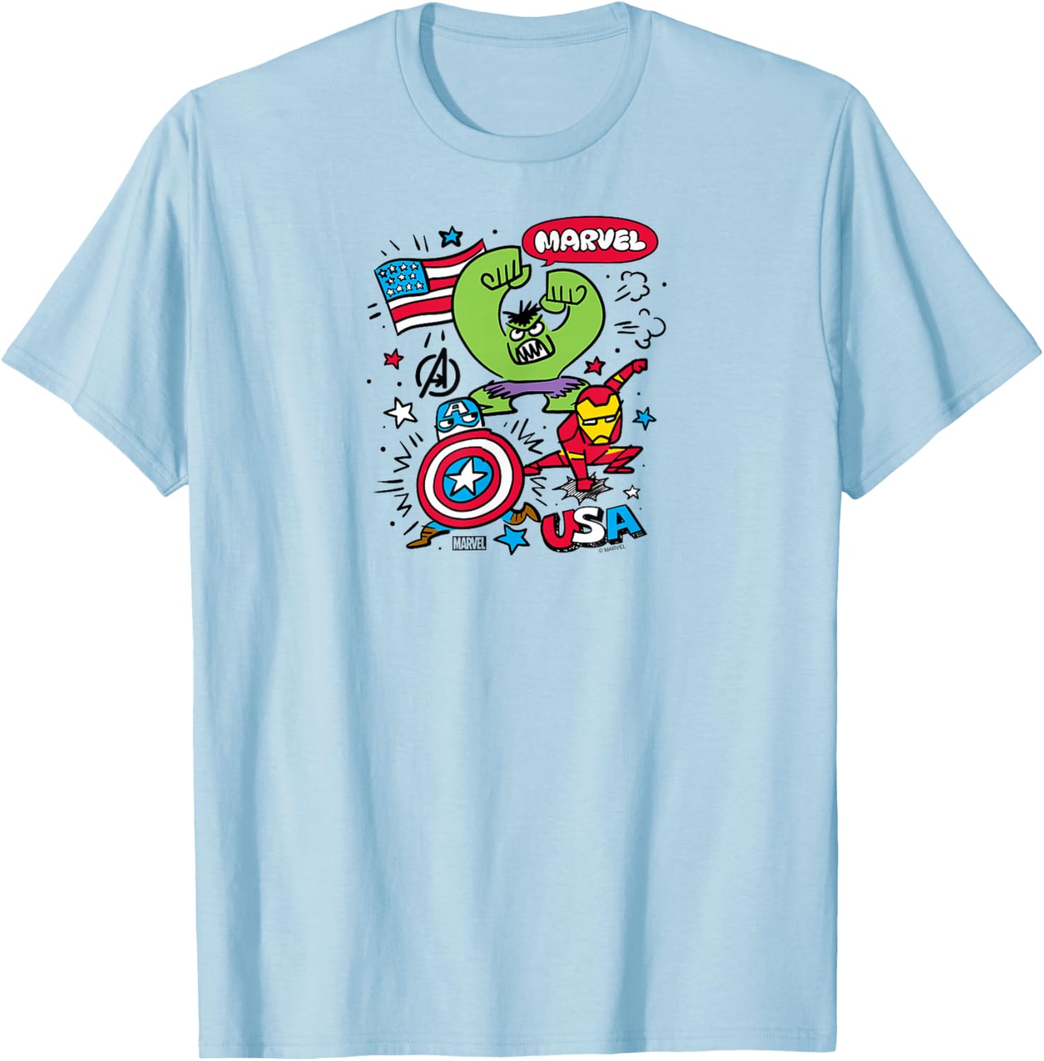 Marvel Americana USA Stickers Collage T-Shirt for Fans and Collectors - 3