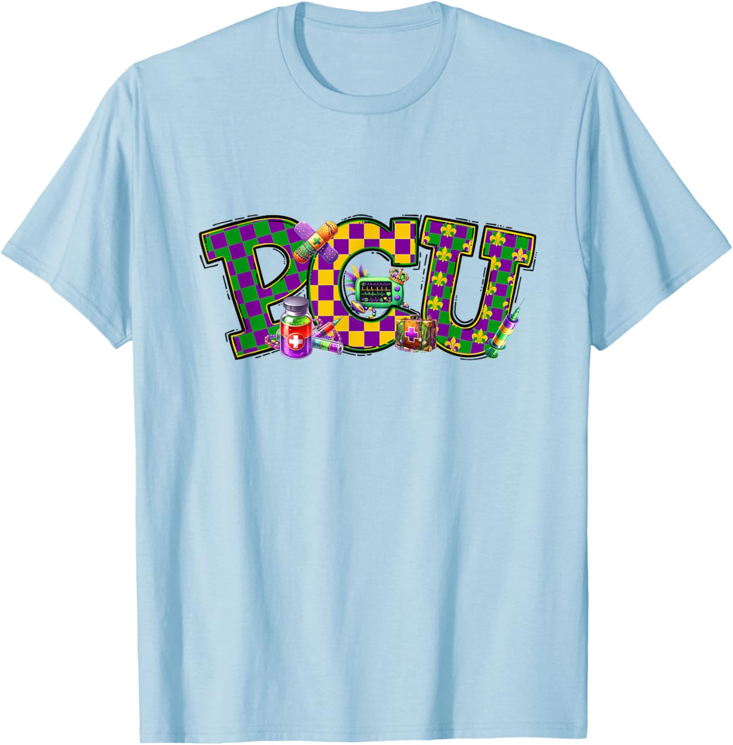 Mardi Gras PCU Nurse T-Shirt for Women - Fun Medical Care Unit Apparel - 2