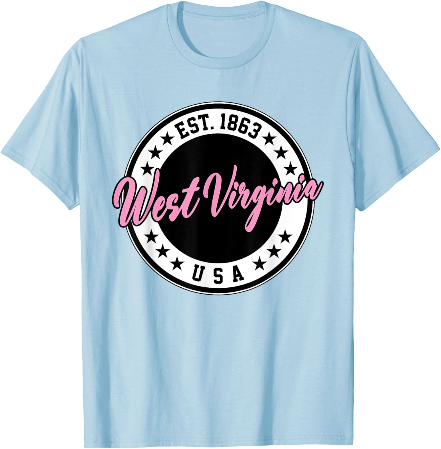 West Virginia Pink Text Script Circle T-Shirt for Women and Men - 12