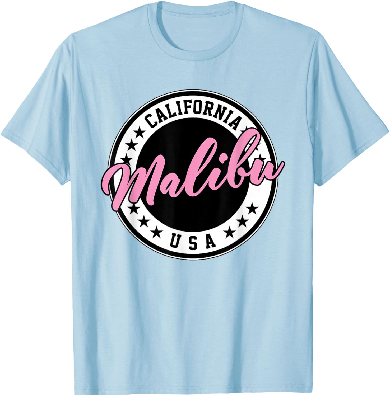 Malibu California Pink Script Circle T-Shirt for Trendy Summer Style - 22