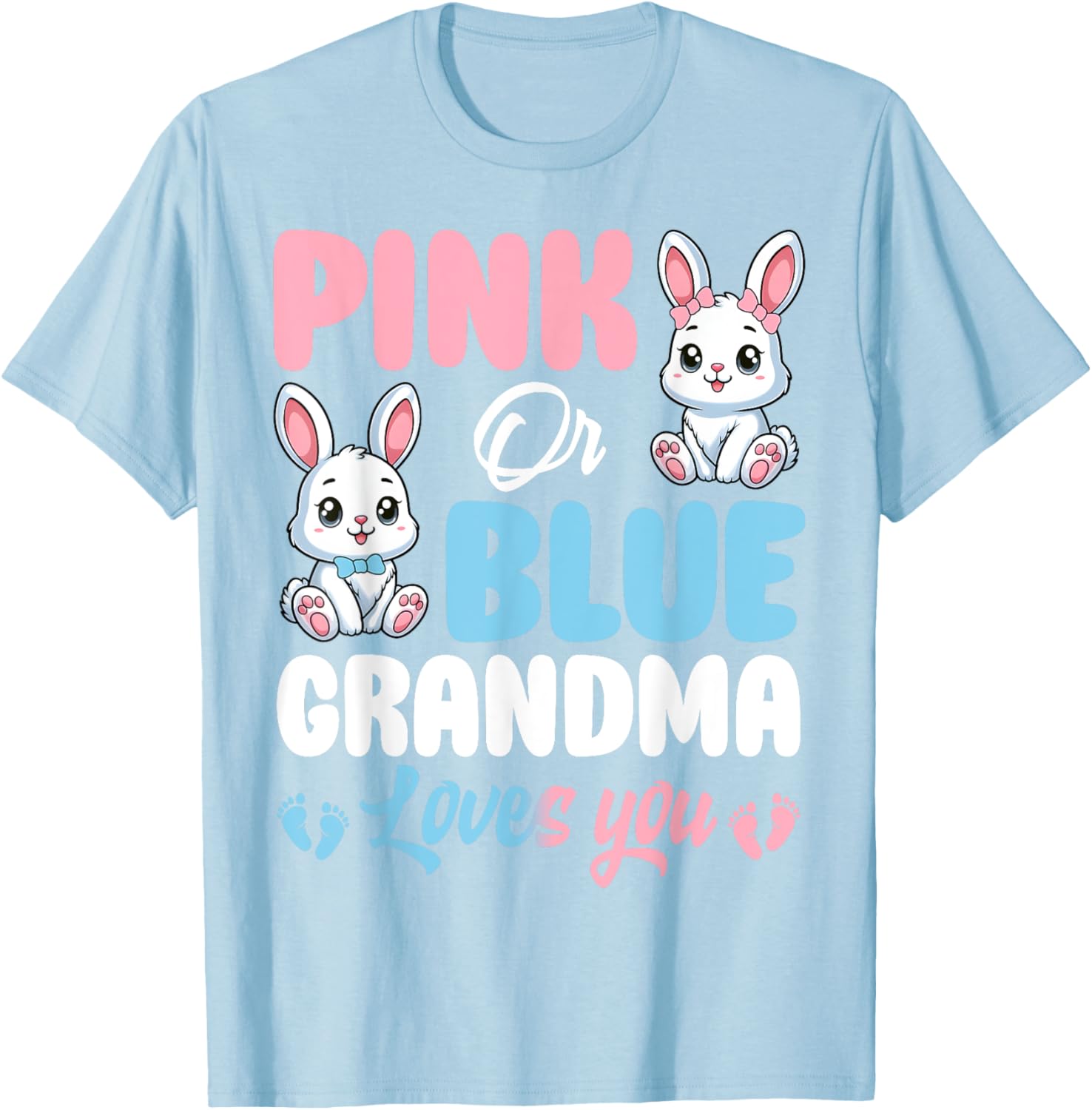 Pink or Blue Grandma Loves You Bunny Gender Reveal T-Shirt for Kids - 3