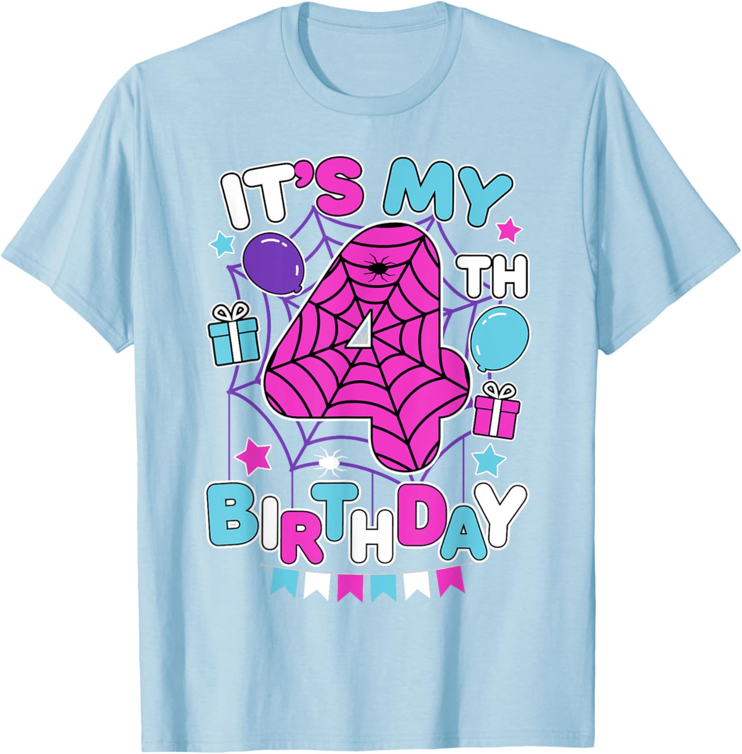 Cute 4th Birthday Spider Web T-Shirt for Girls Halloween Party - 7